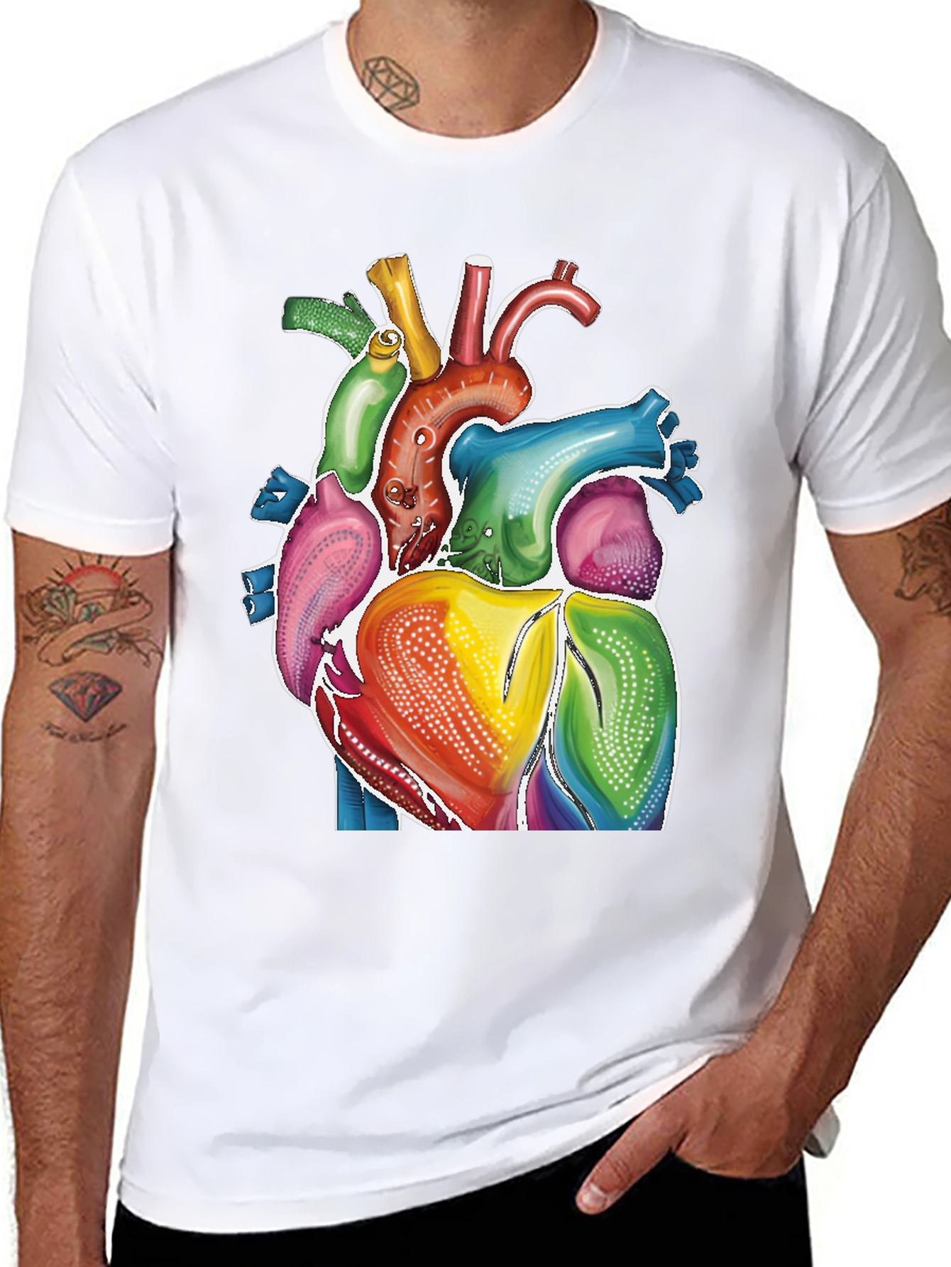 Rainbow Heart Graphic Tee - Artistic Human Anatomy
