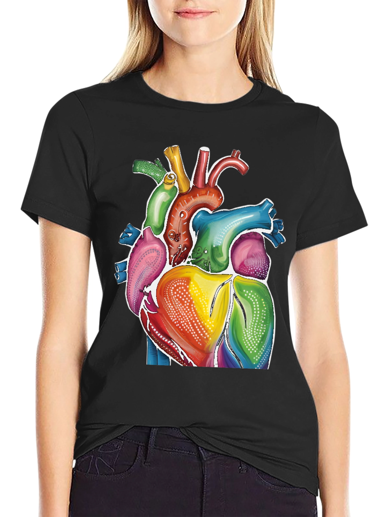 Rainbow Heart Graphic Tee - Artistic Human Anatomy
