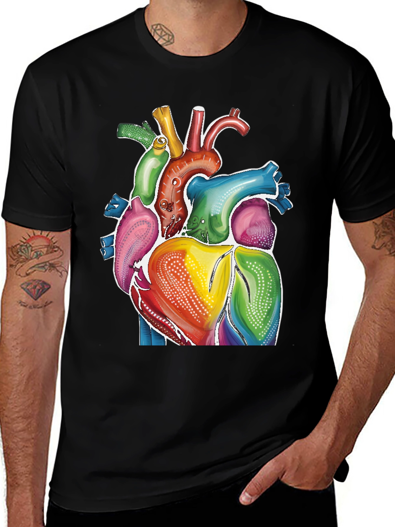 Rainbow Heart Graphic Tee - Artistic Human Anatomy