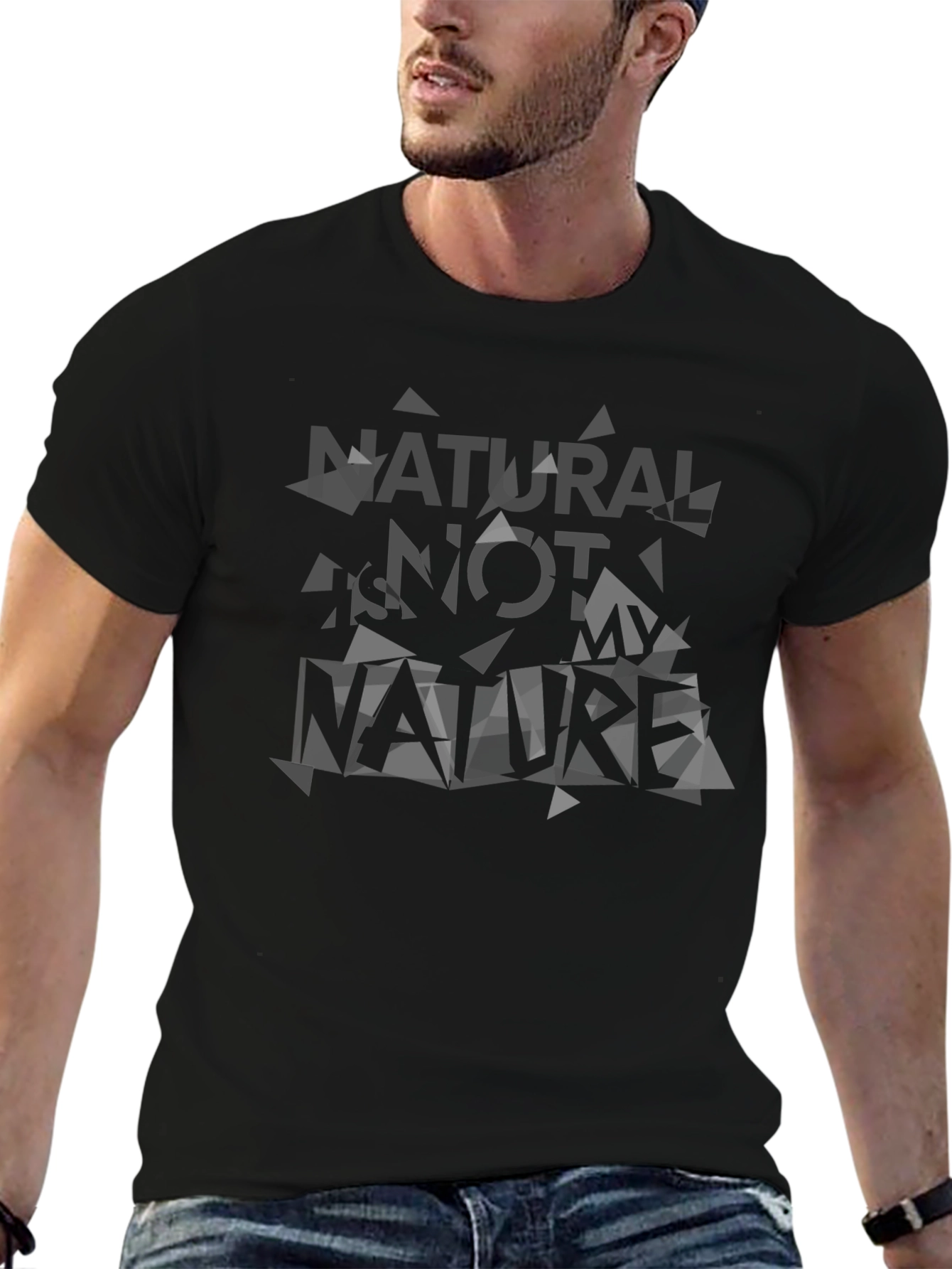 Abstract Natural Not My Nature Graphic Black T-Shirt
