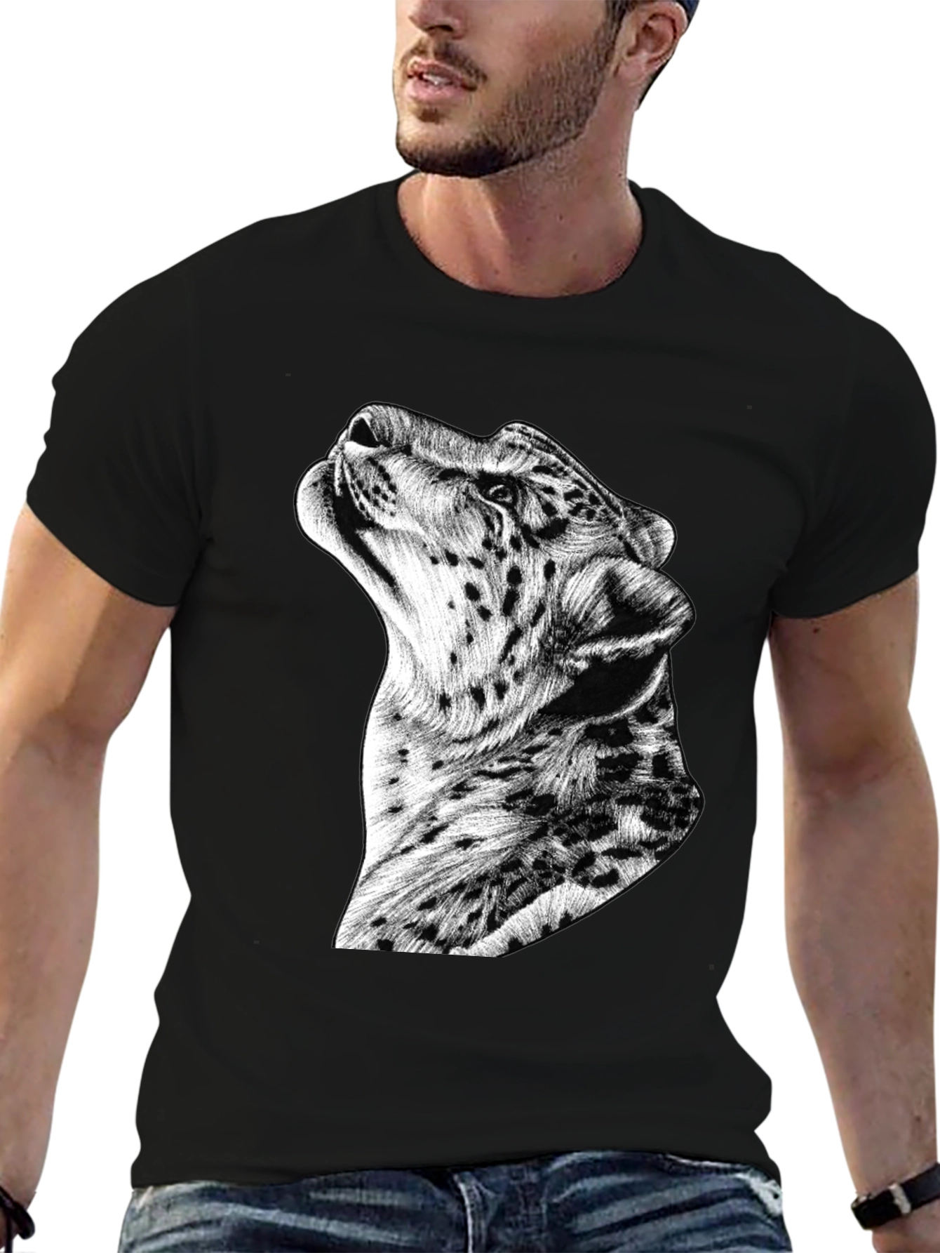 Stylish Leopard Graphic Print Black T-Shirt