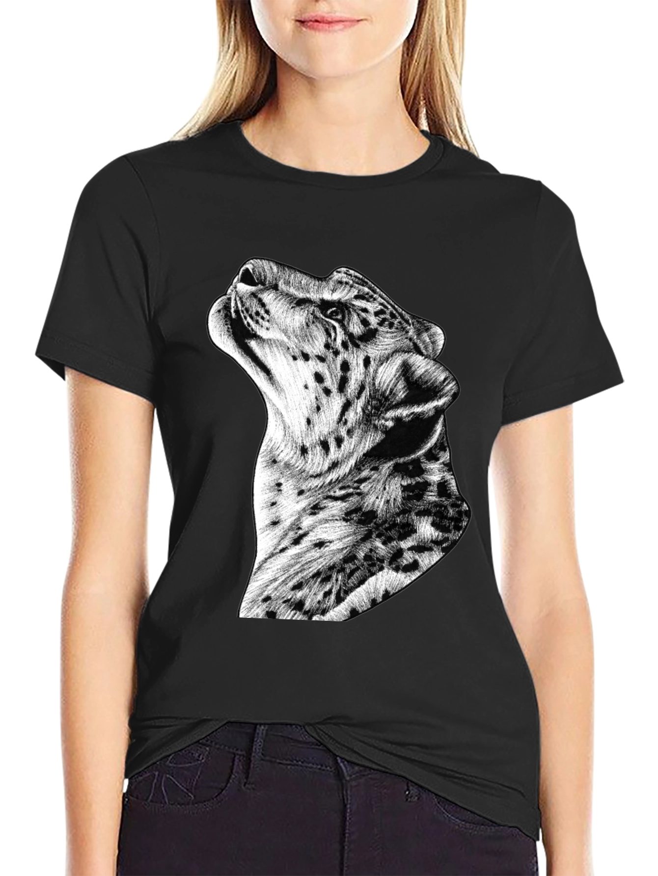 Stylish Leopard Graphic Print Black T-Shirt