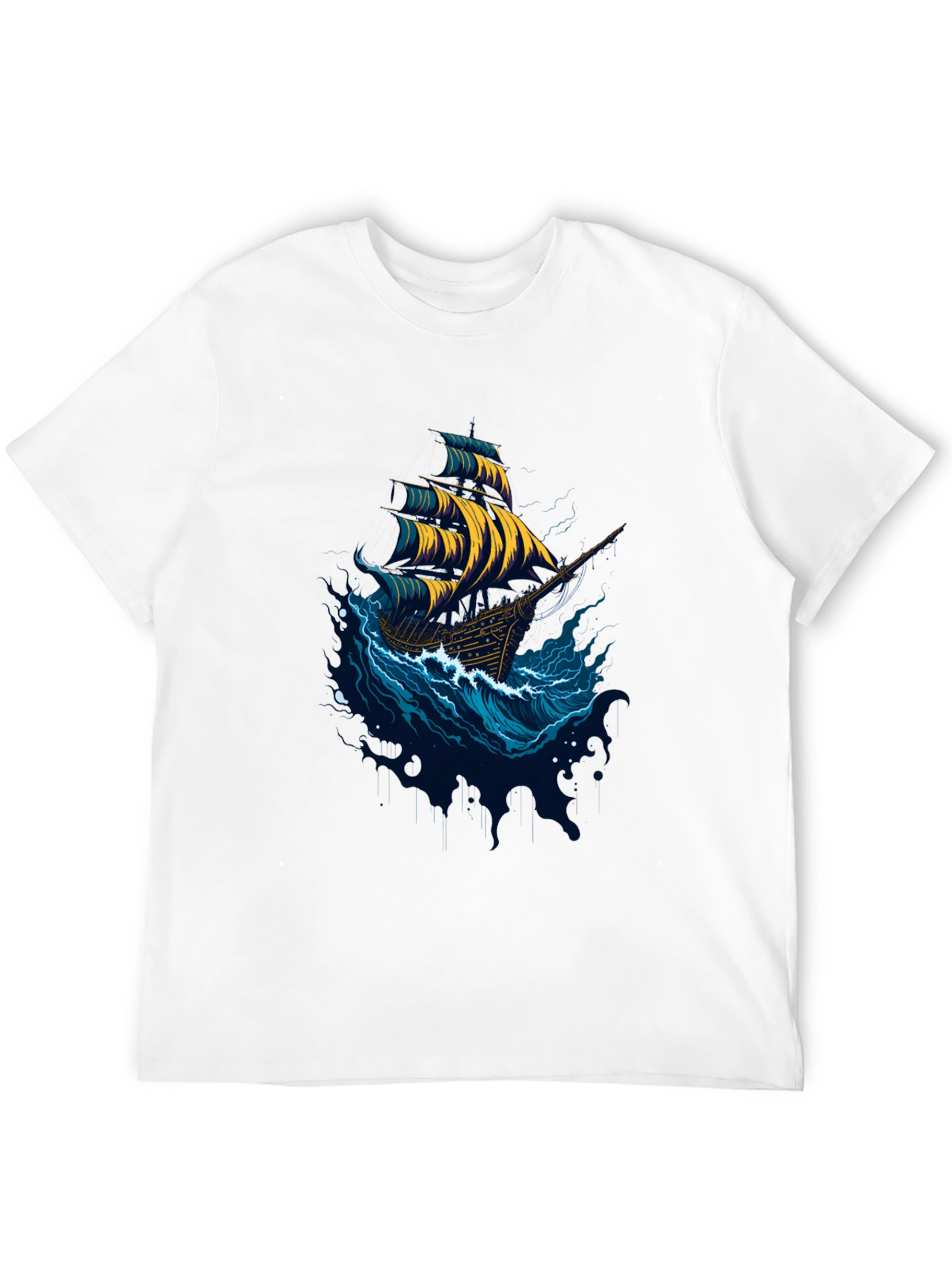Nautical Ship Graphic Tee - Black Cotton T-Shirt