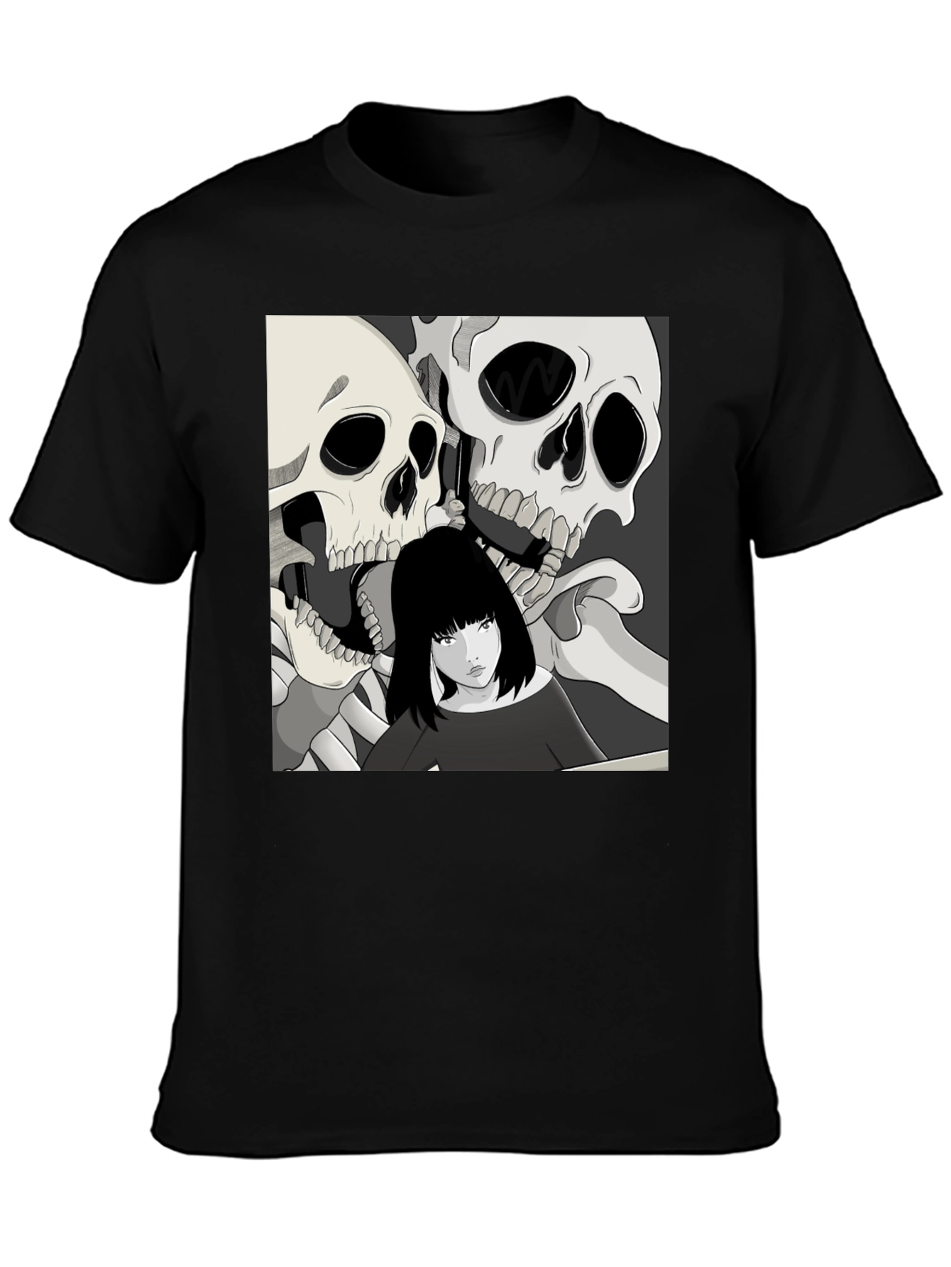 Skull & Girl Graphic Print T-Shirt