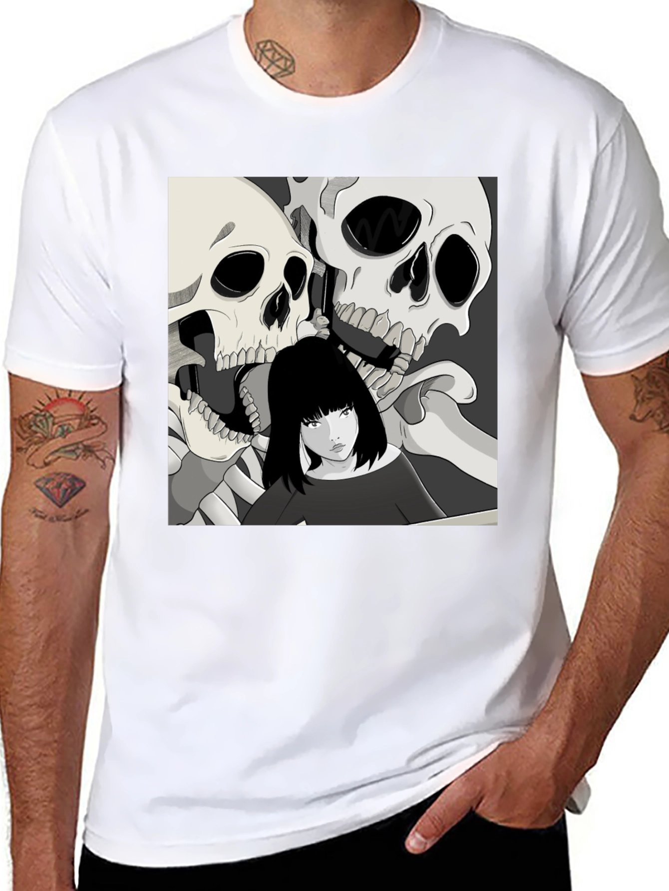 Skull & Girl Graphic Print T-Shirt