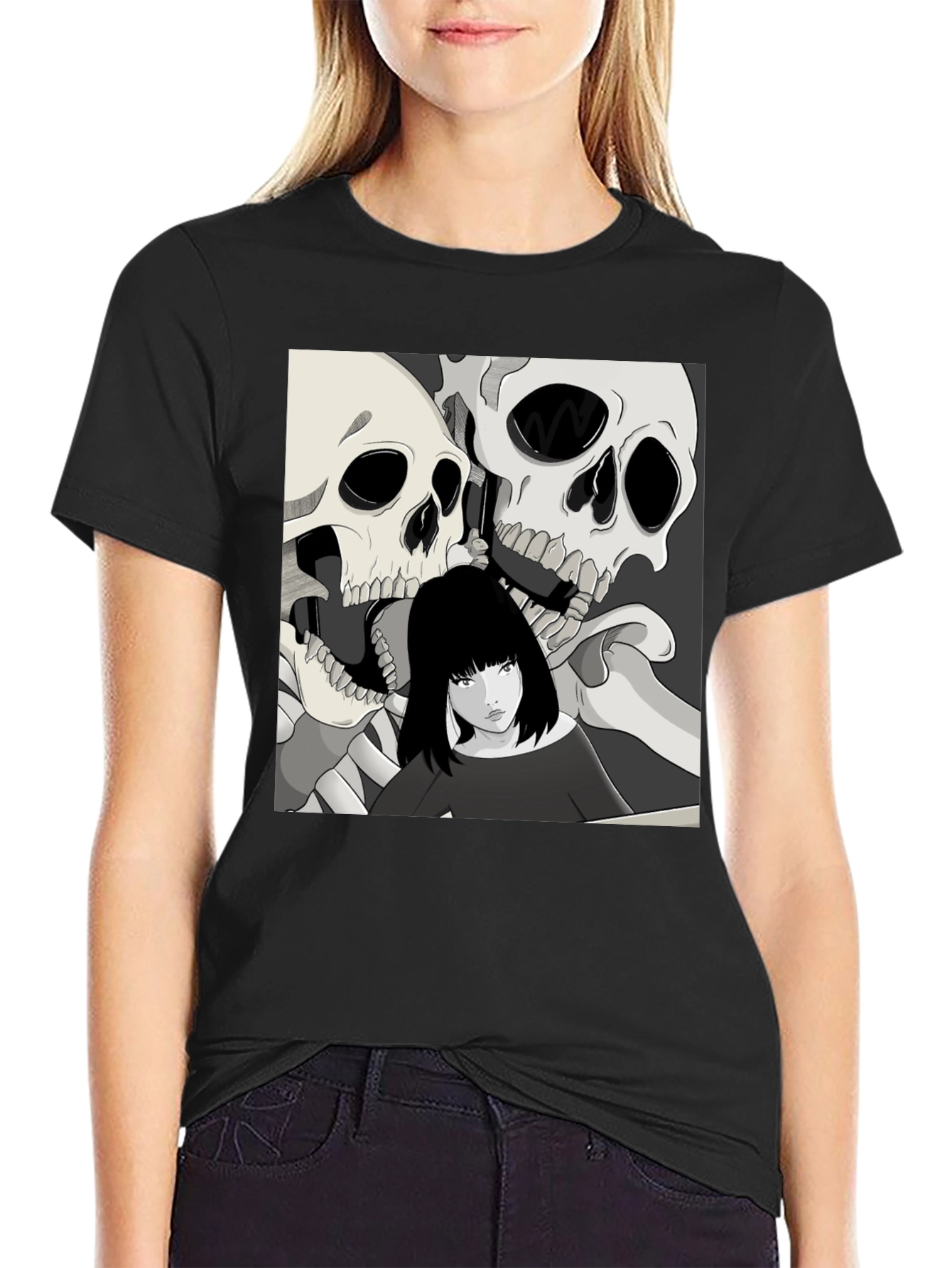 Skull & Girl Graphic Print T-Shirt