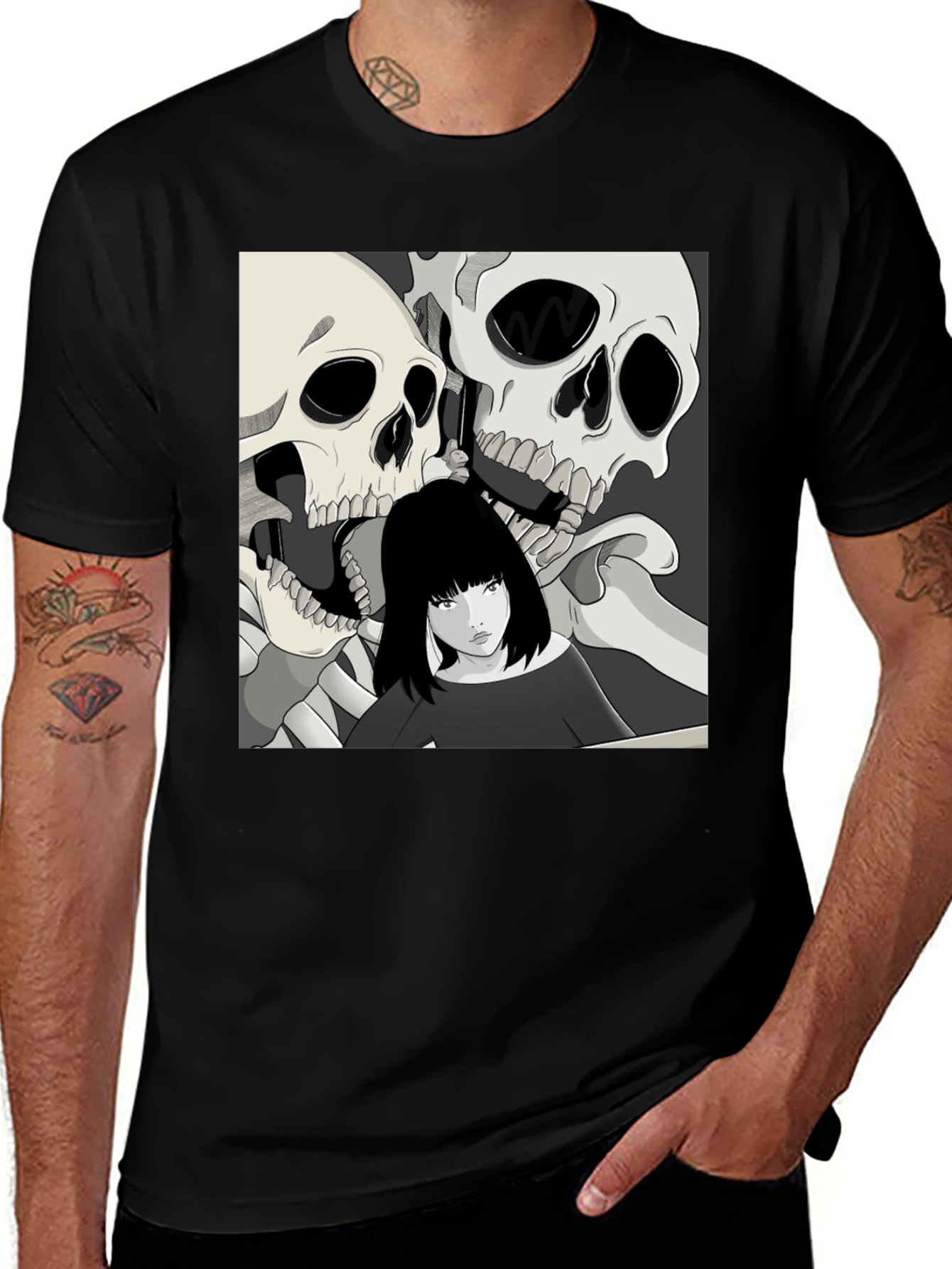 Skull & Girl Graphic Print T-Shirt