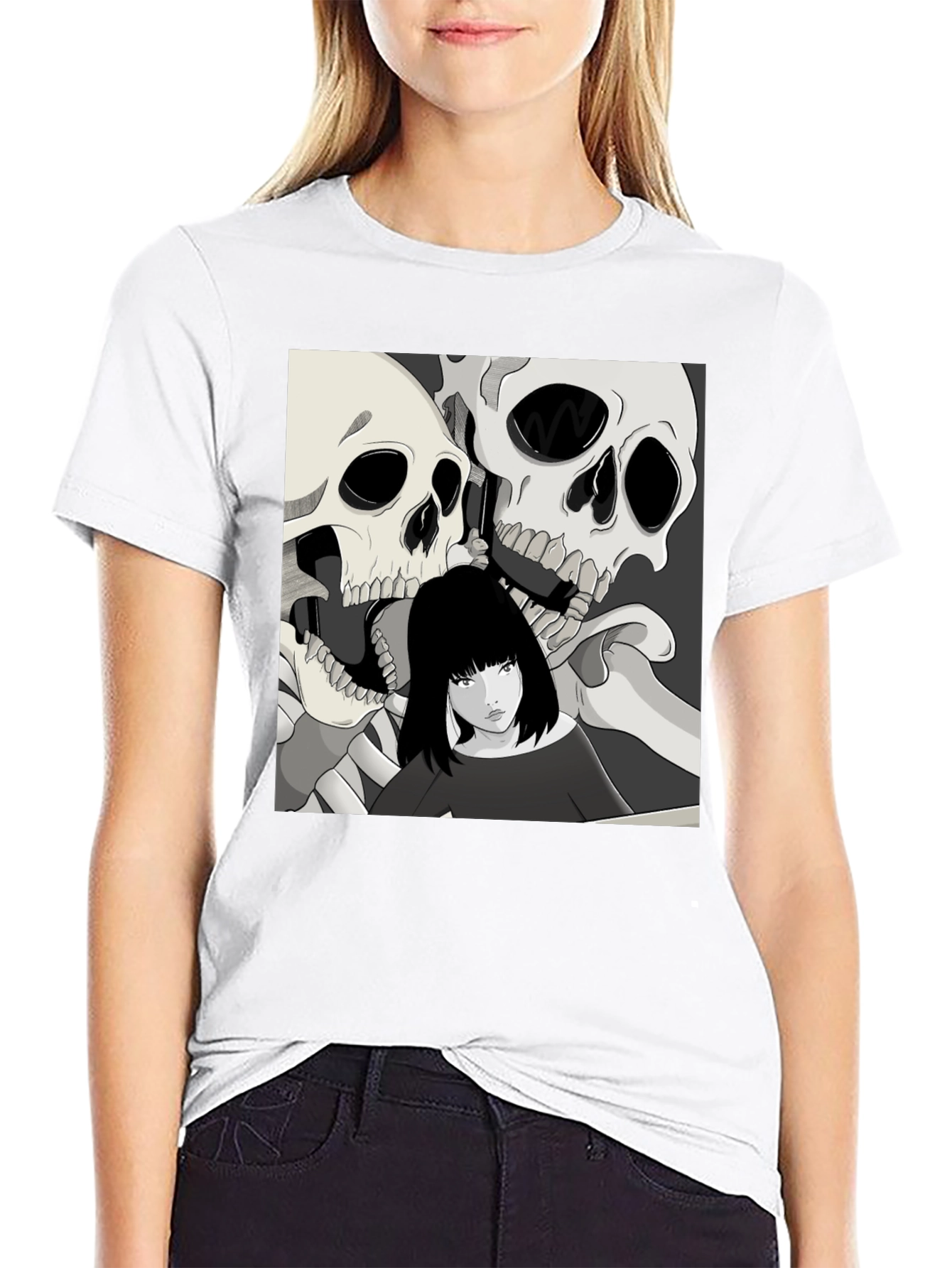 Skull & Girl Graphic Print T-Shirt