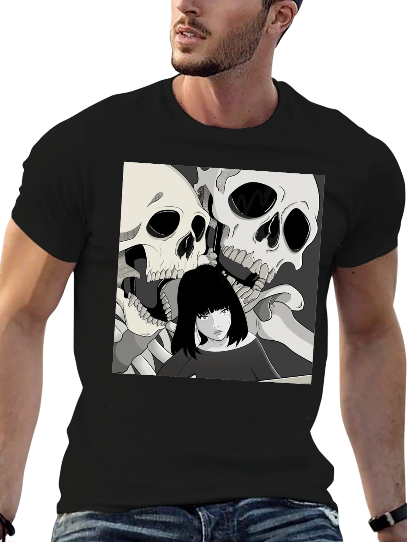 Skull & Girl Graphic Print T-Shirt