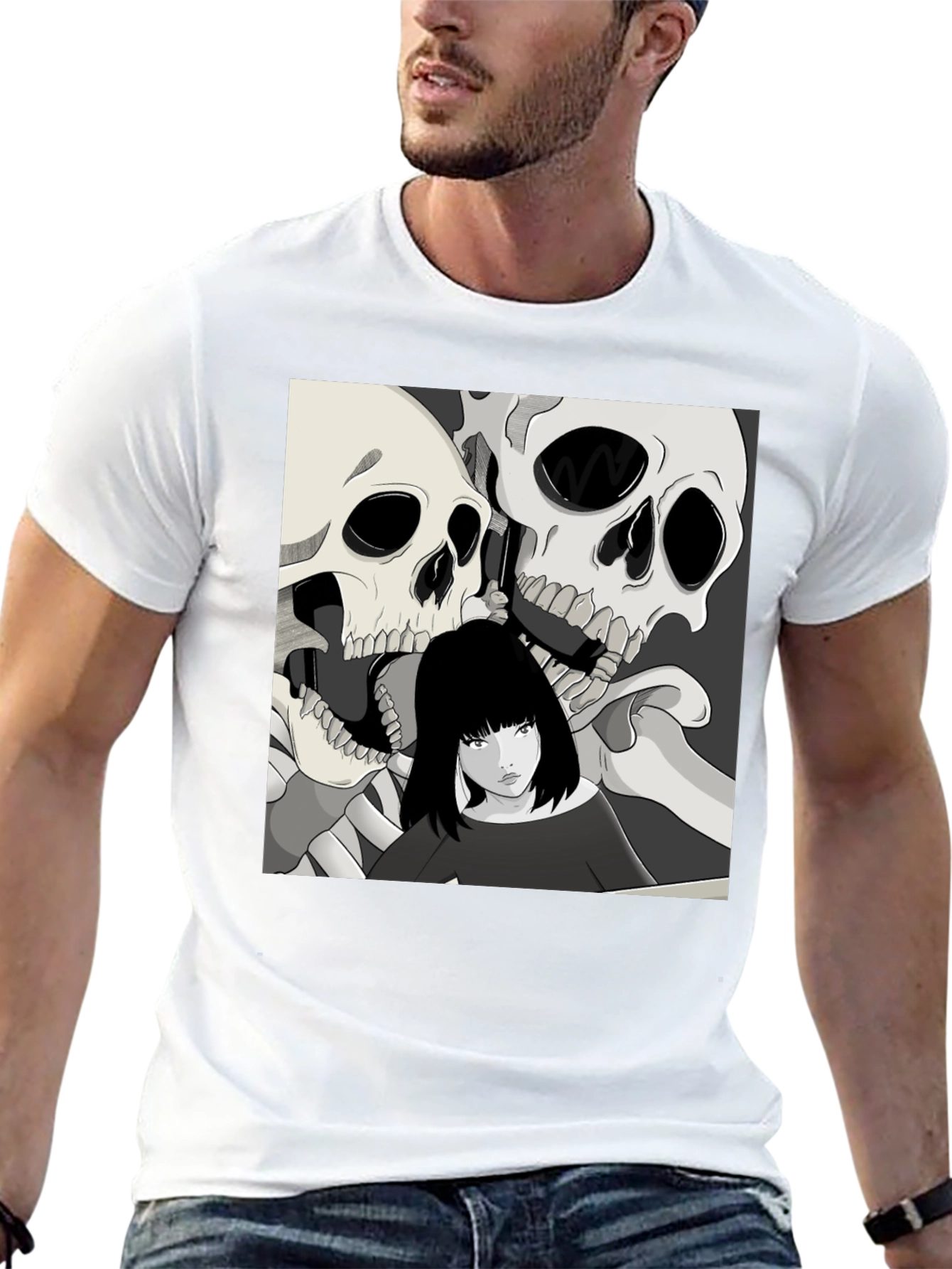 Skull & Girl Graphic Print T-Shirt