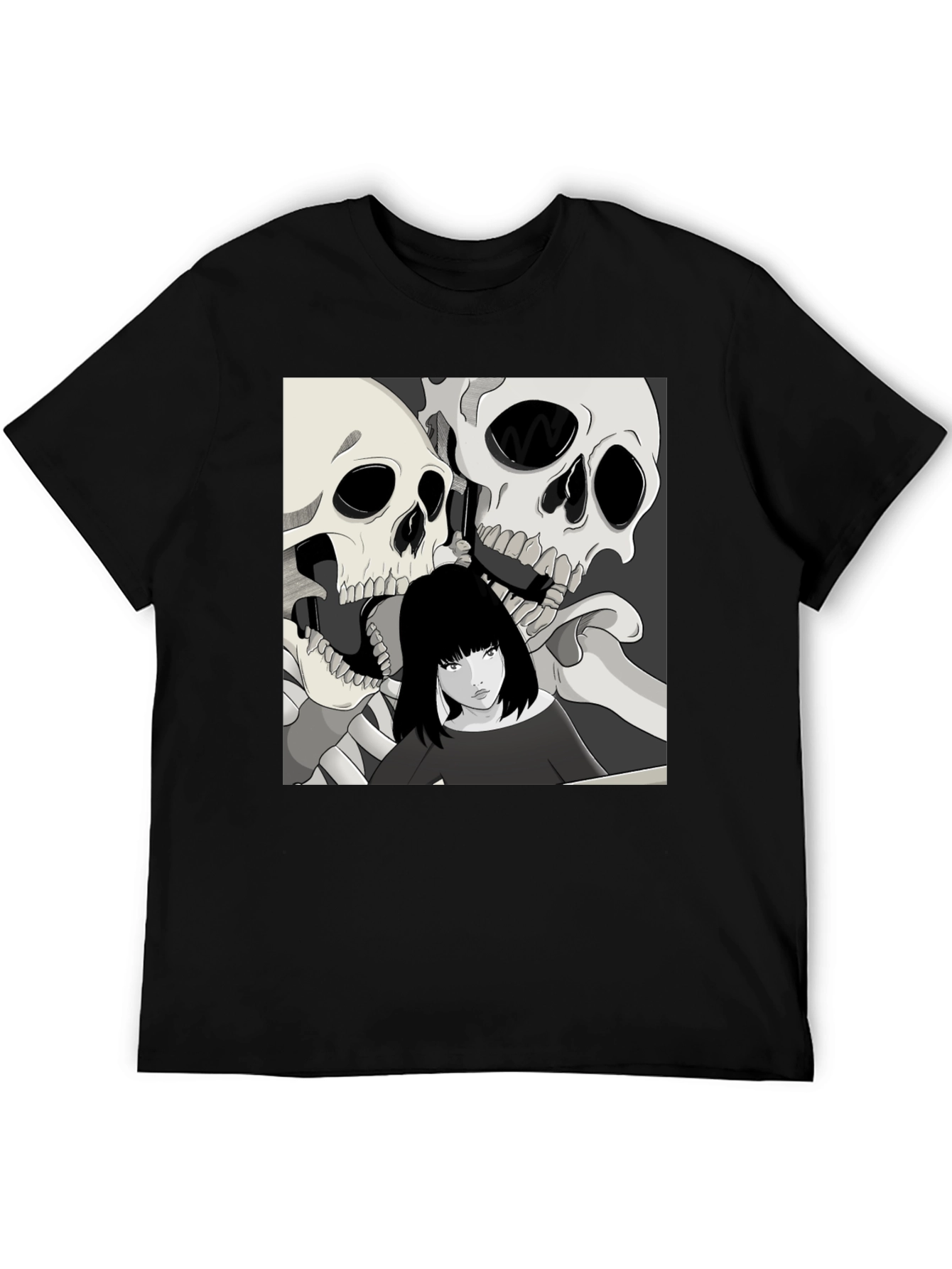 Skull & Girl Graphic Print T-Shirt