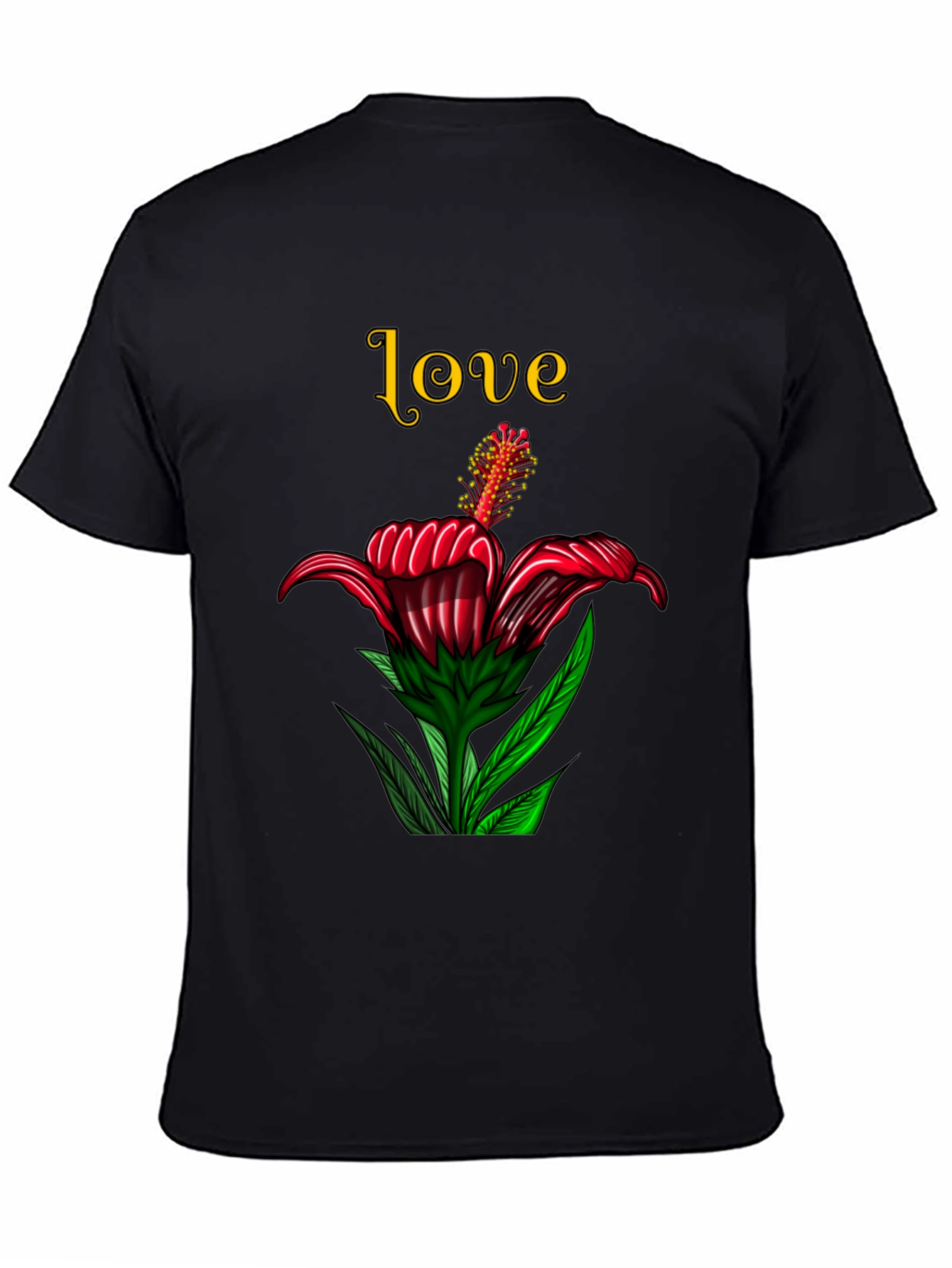 Love Floral Print Black T-Shirt