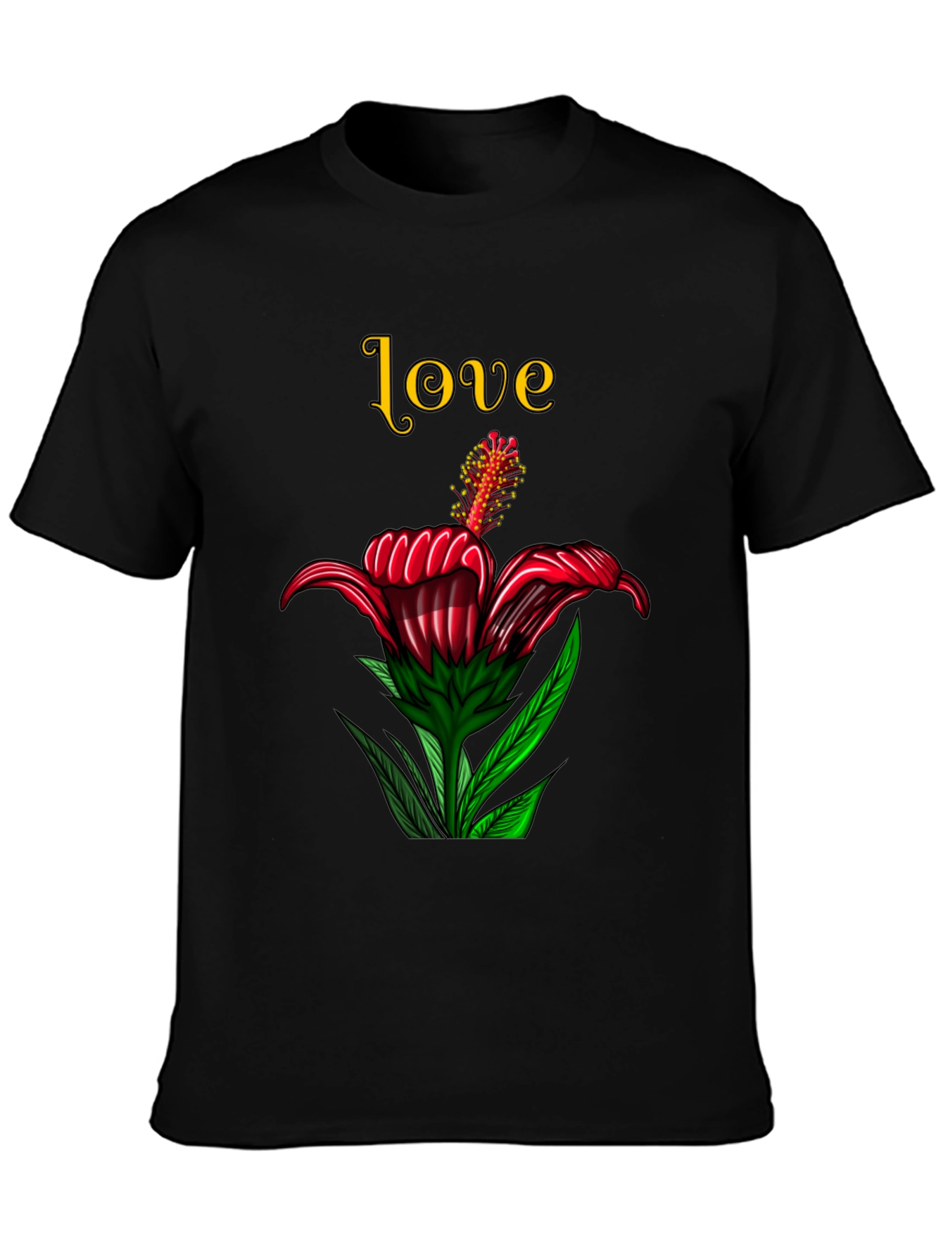 Love Floral Print Black T-Shirt