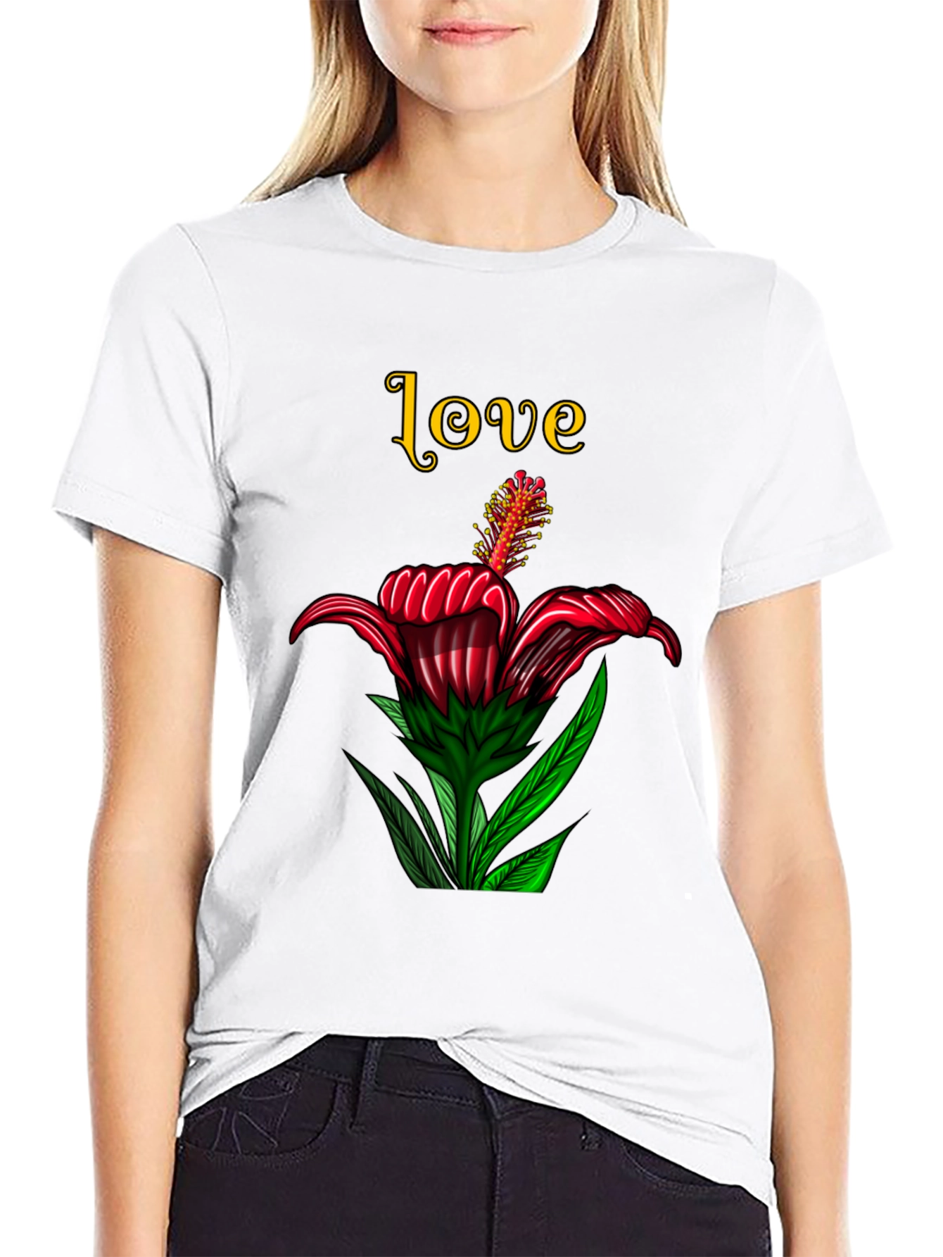 Love Floral Print Black T-Shirt