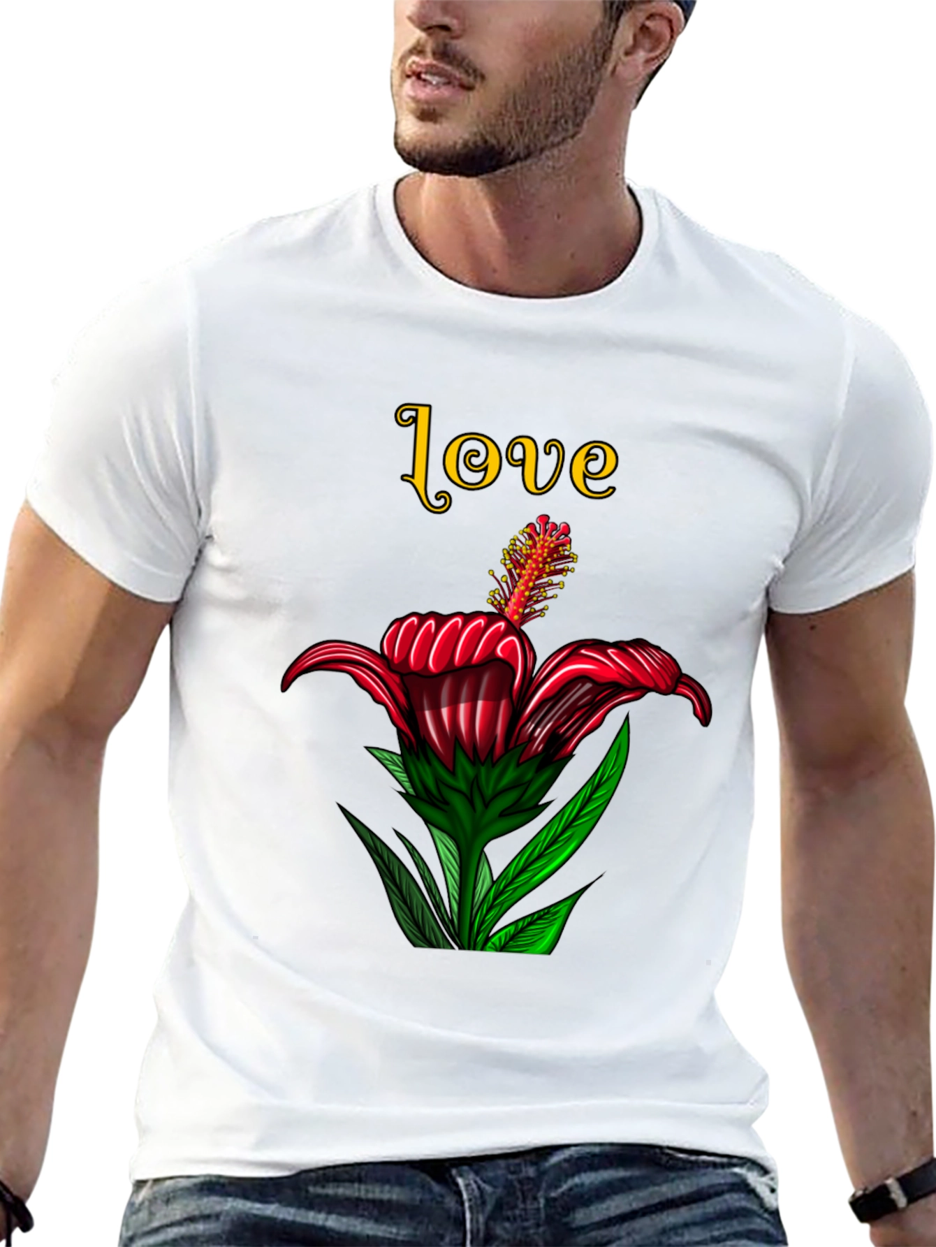 Love Floral Print Black T-Shirt