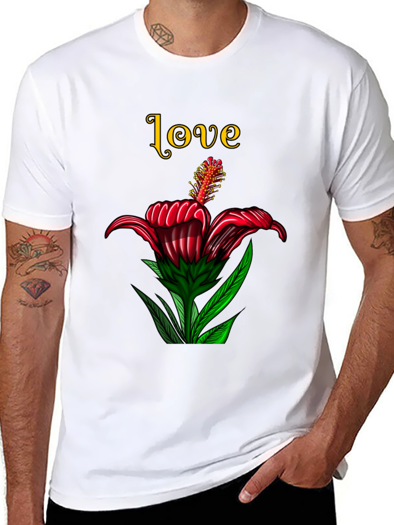 Love Floral Print Black T-Shirt