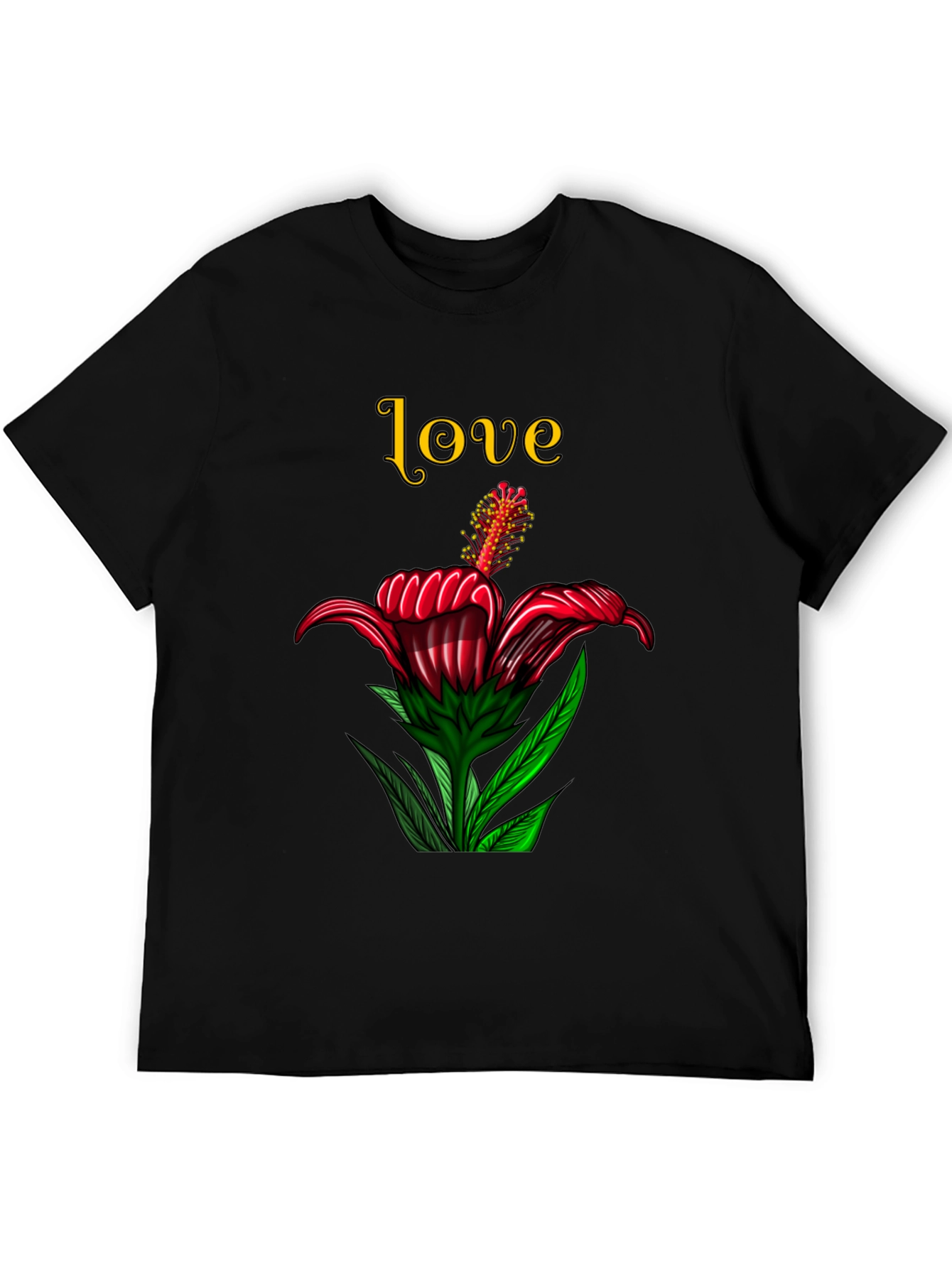 Love Floral Print Black T-Shirt