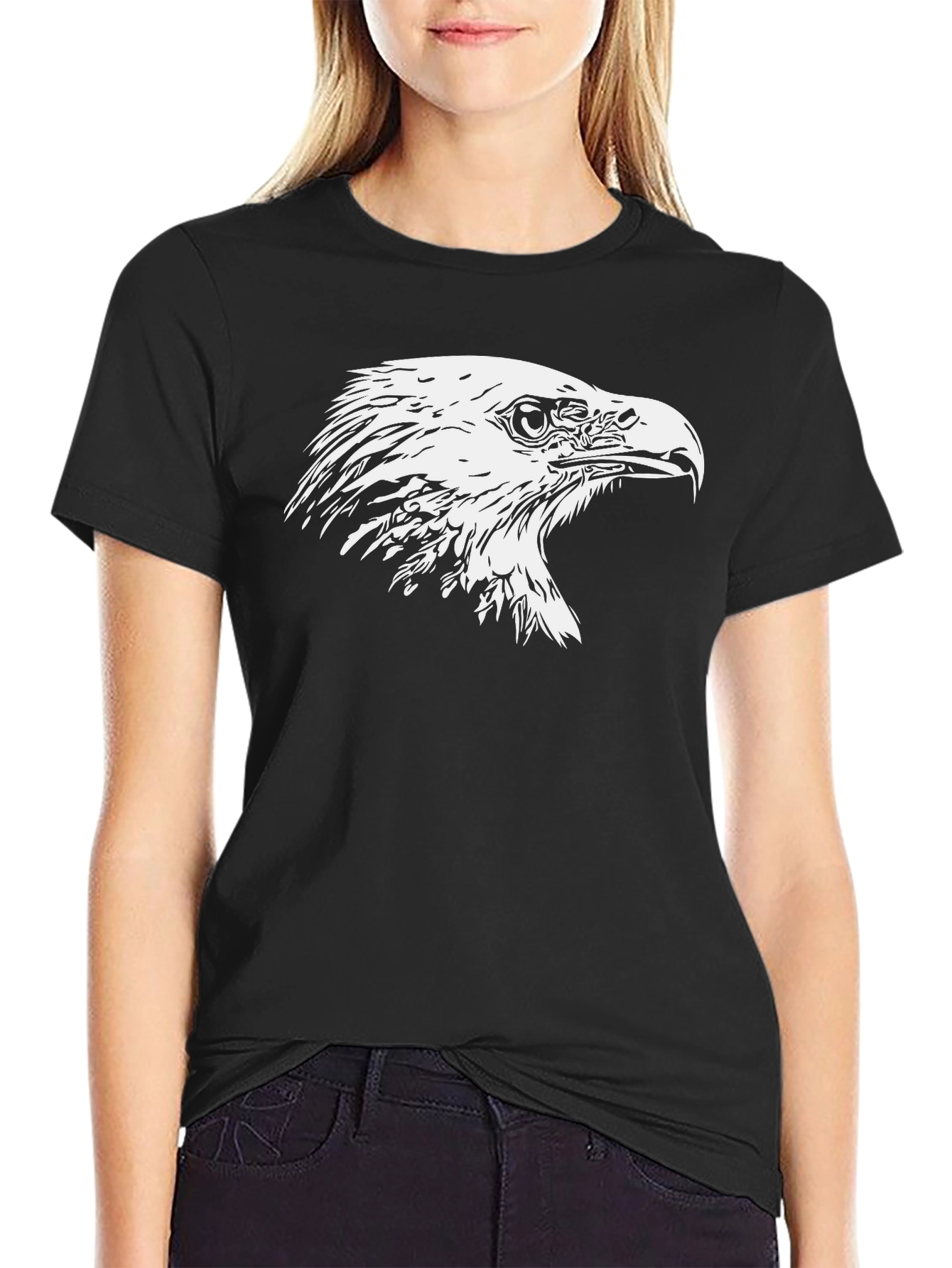 Bald Eagle Graphic Print Black T-Shirt