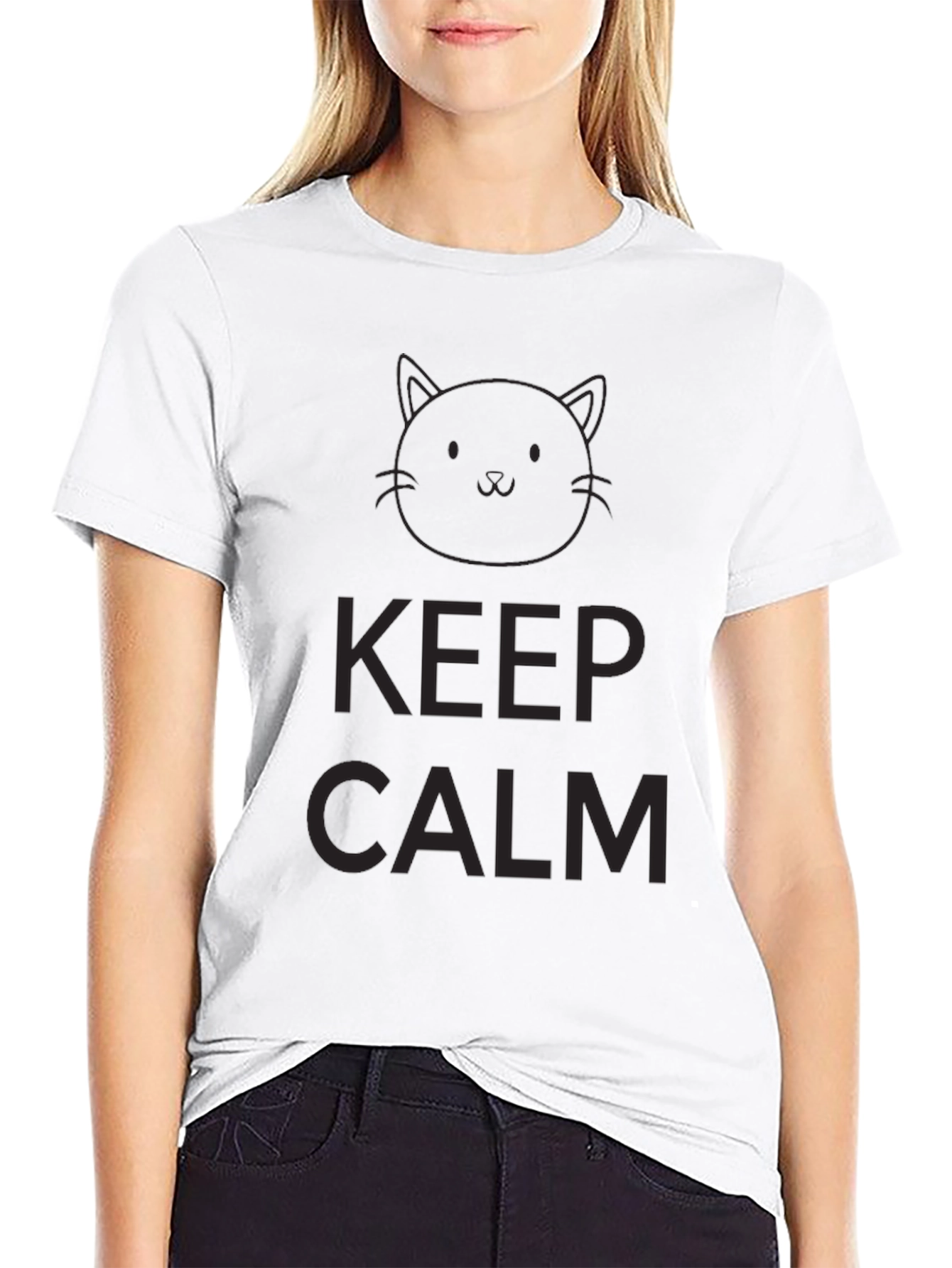 Keep Calm Cat Graphic T-Shirt - Black