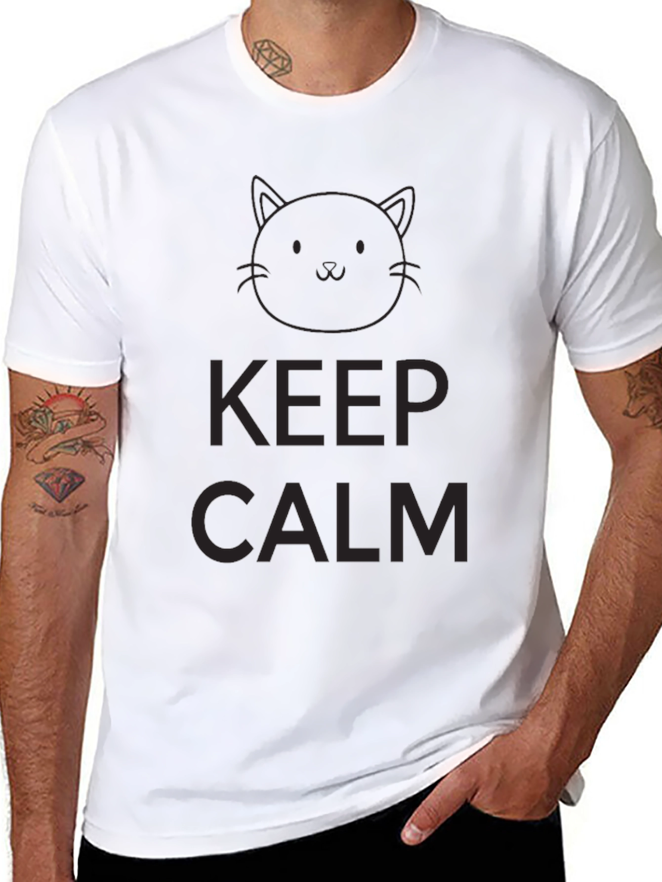 Keep Calm Cat Graphic T-Shirt - Black