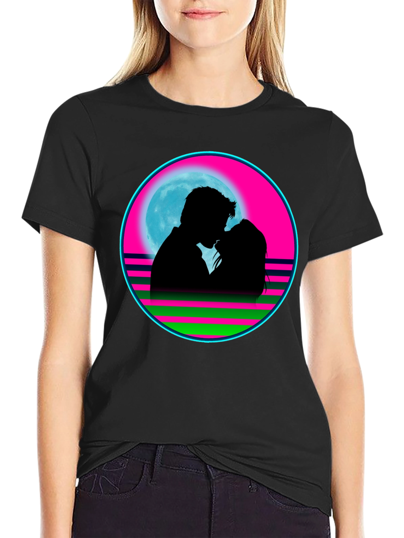 Romantic Silhouette Graphic T-Shirt - Black