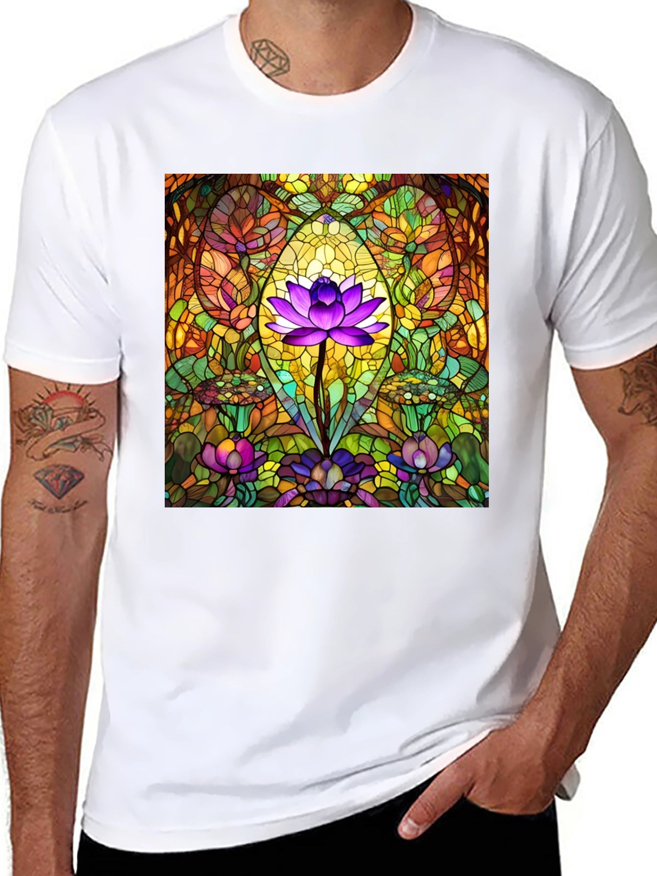 Lotus Flower Stained Glass Style Graphic T-Shirt