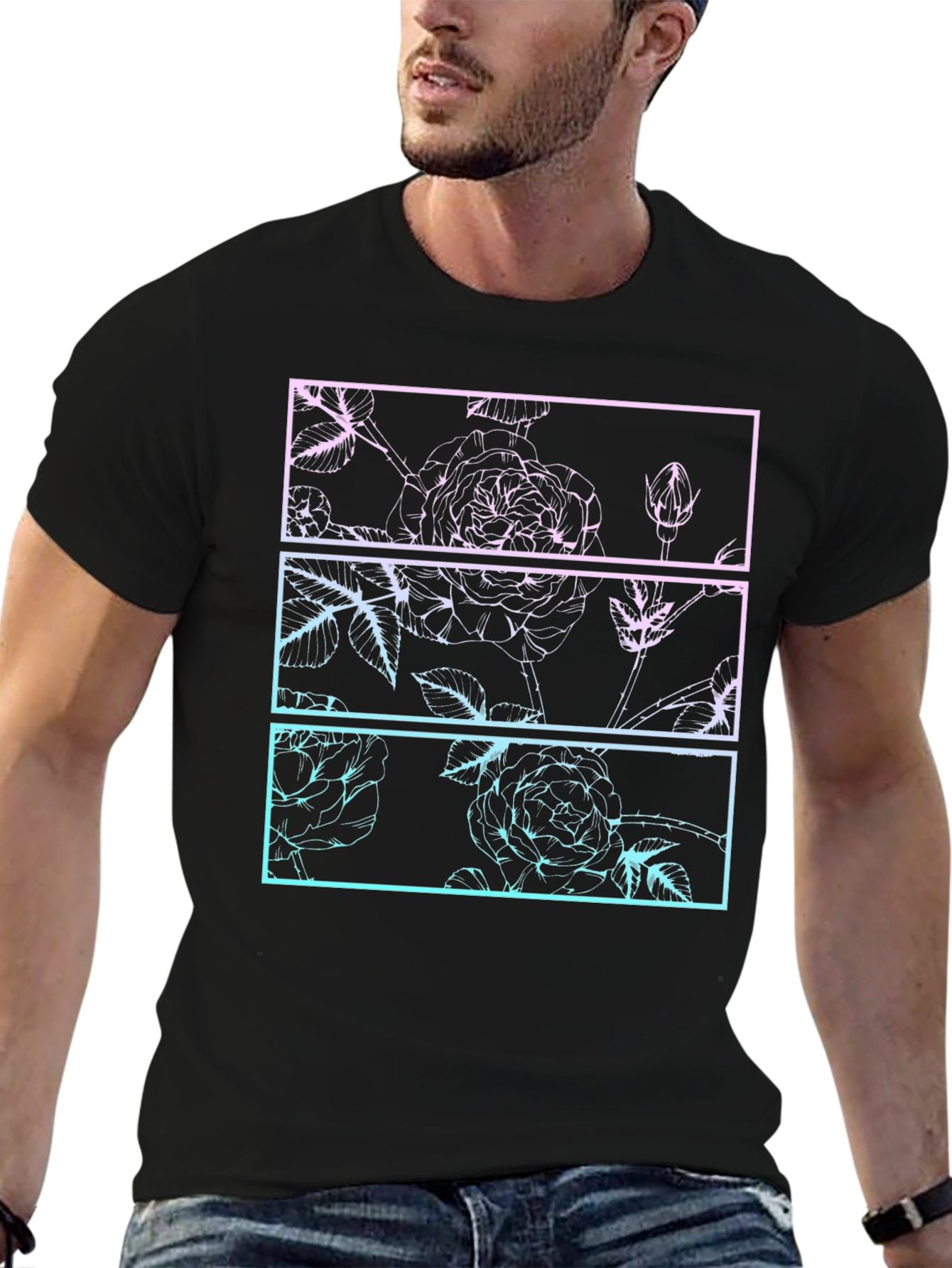 Floral Graphic Tee - Retro Rose Panel Design