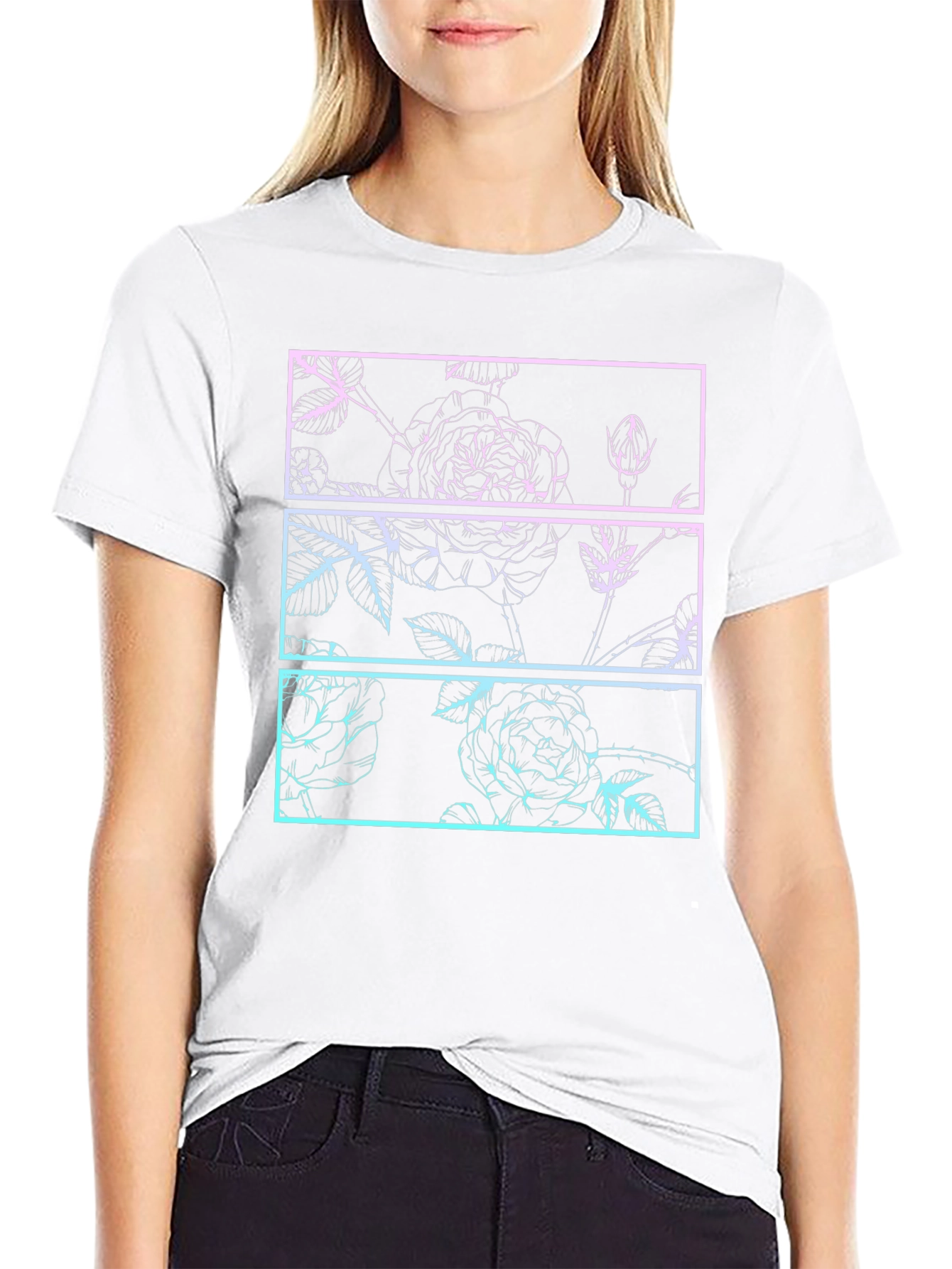 Floral Graphic Tee - Retro Rose Panel Design