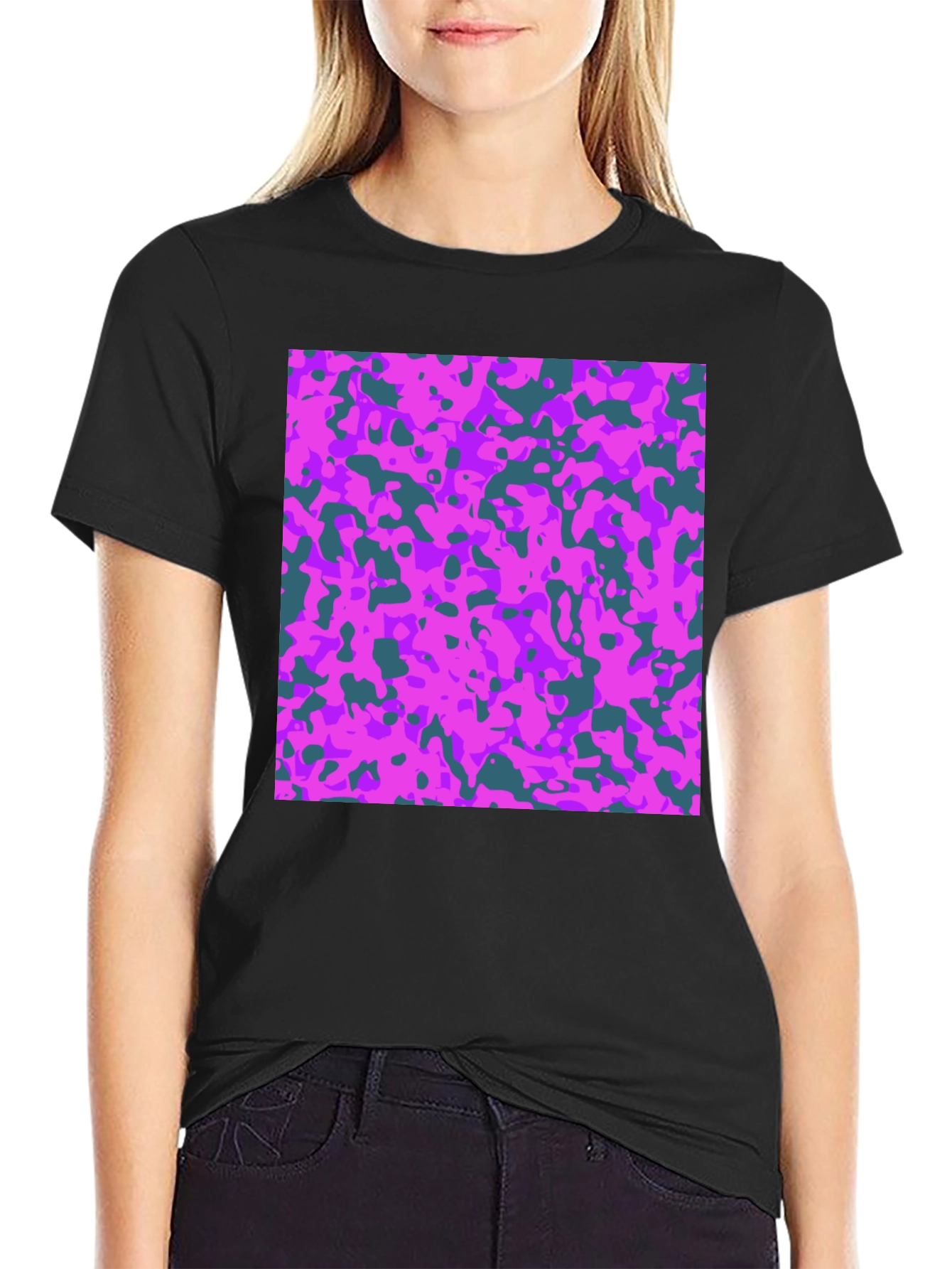 Abstract Camo Print Tee - Black