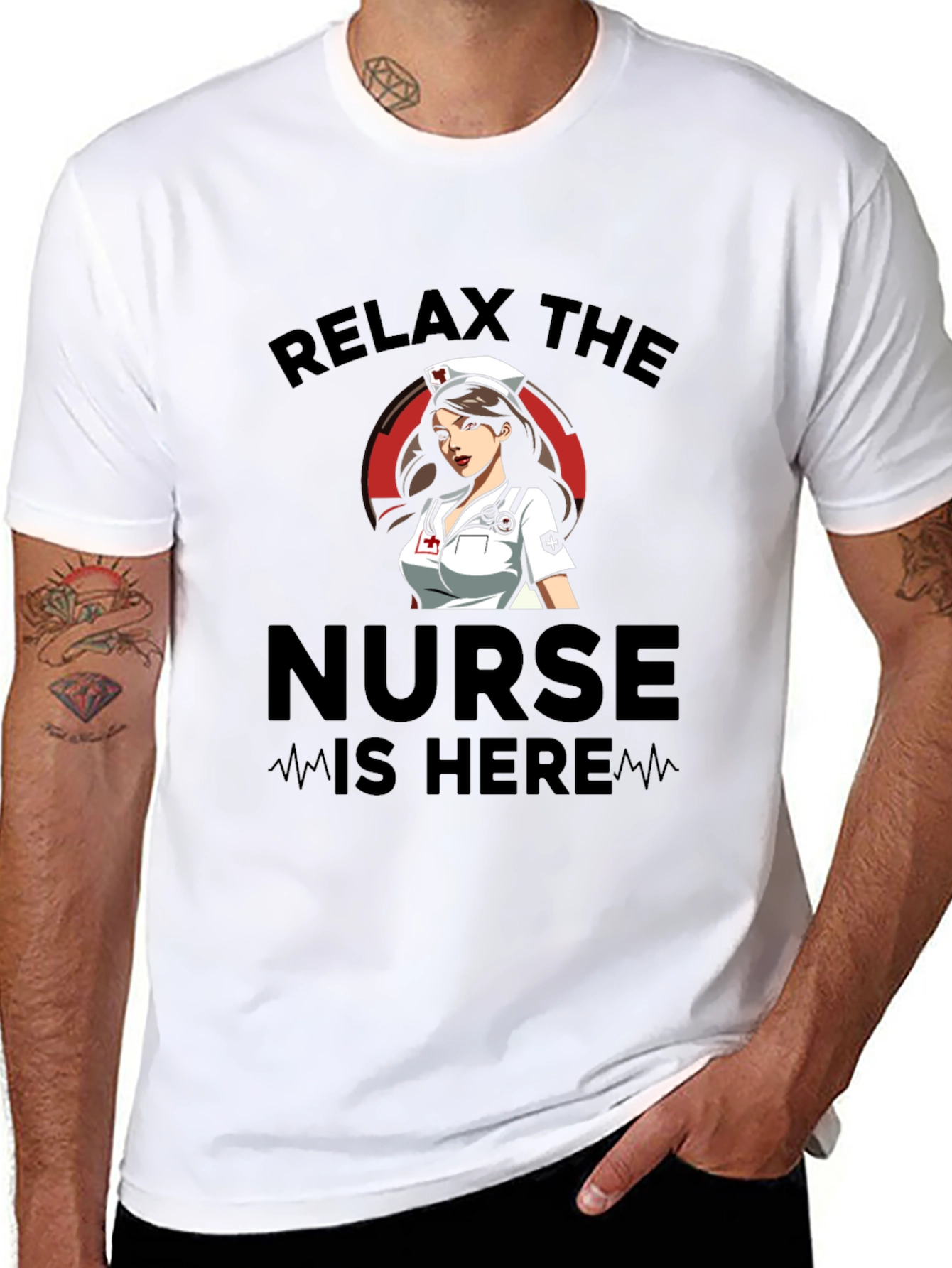 Relax The Nurse Is Here Black Graphic T-Shirt