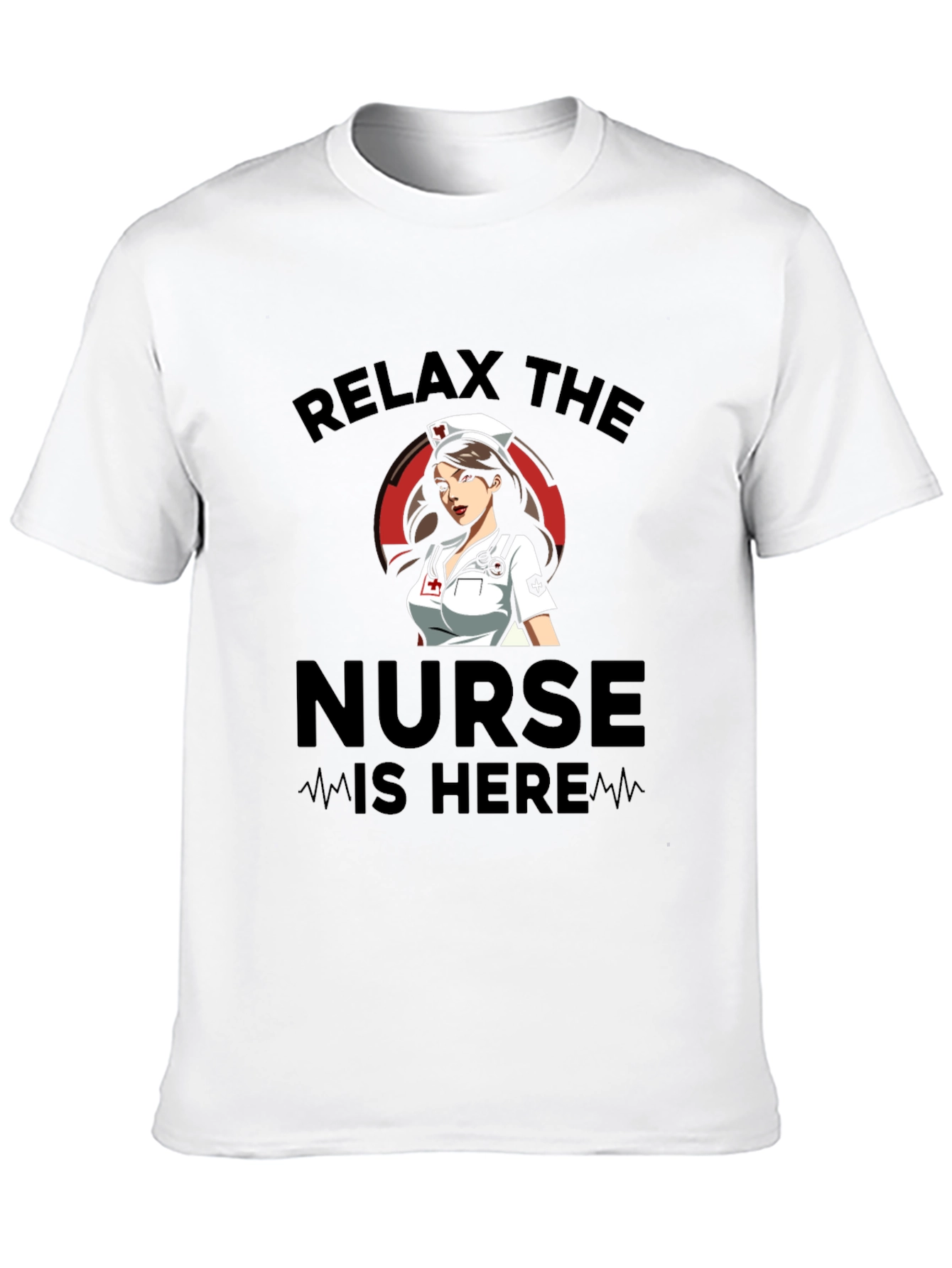 Relax The Nurse Is Here Black Graphic T-Shirt