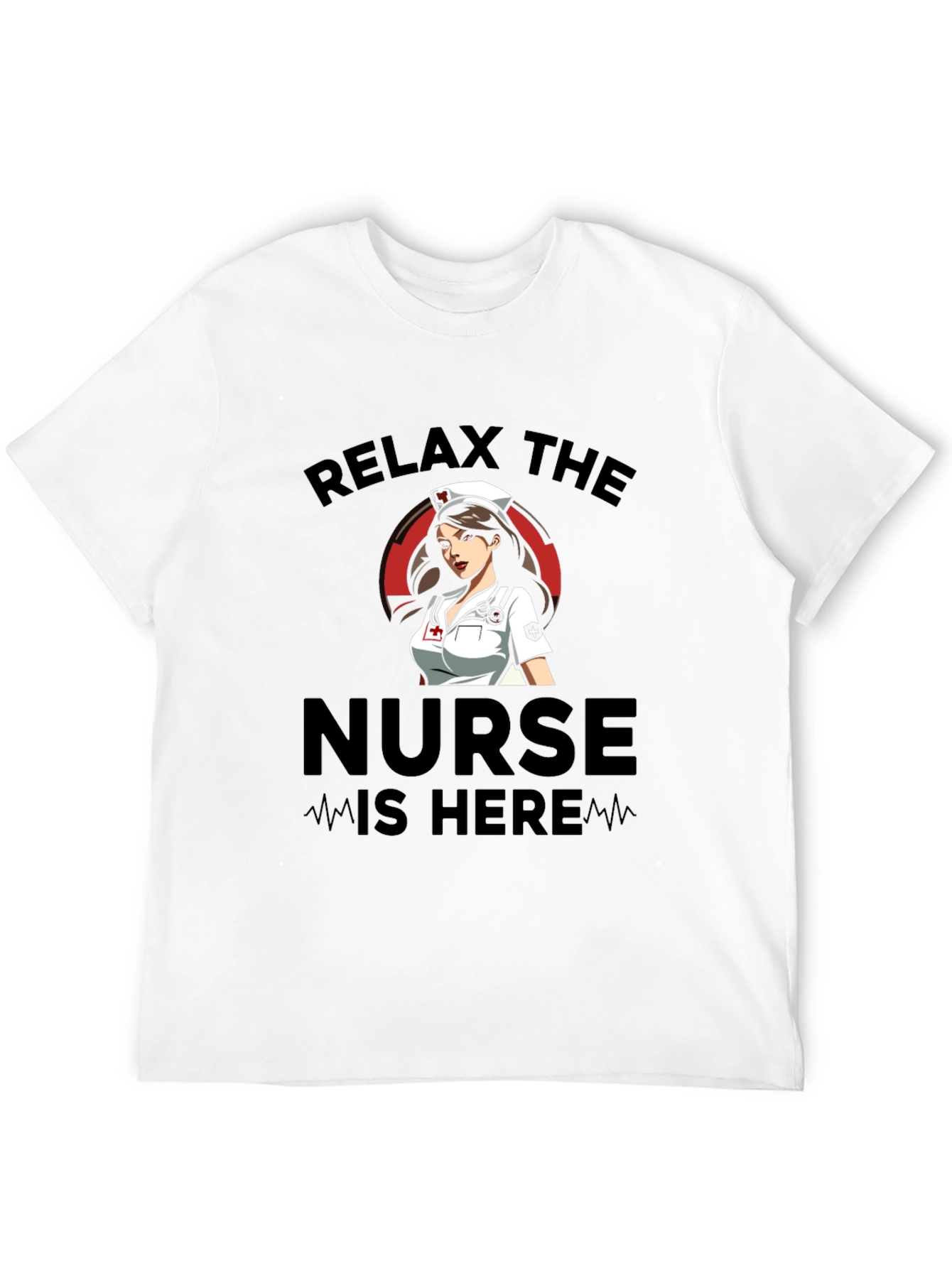 Relax The Nurse Is Here Black Graphic T-Shirt