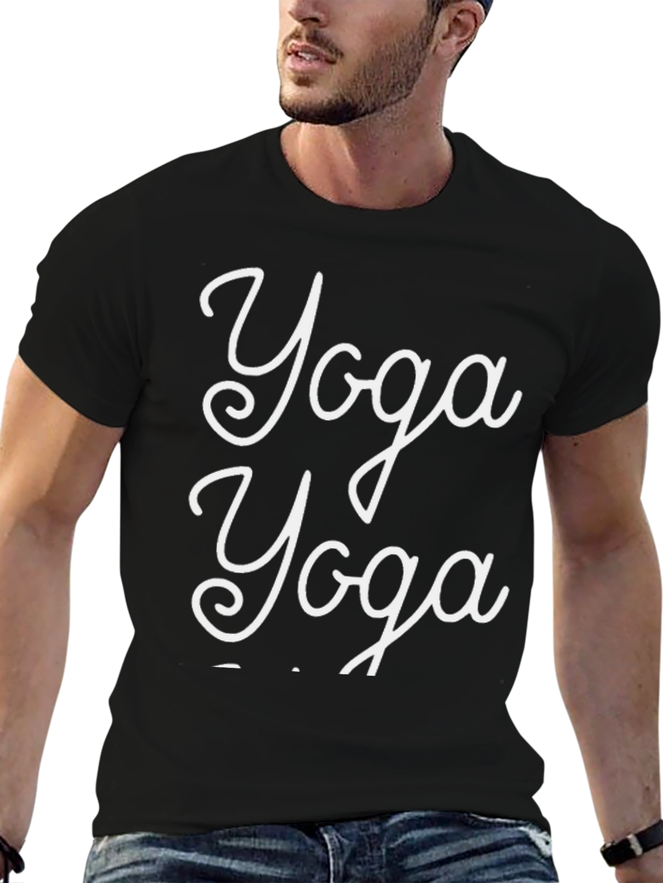 Yoga Graphic Tee - Mens Casual Black Cotton T-Shirt