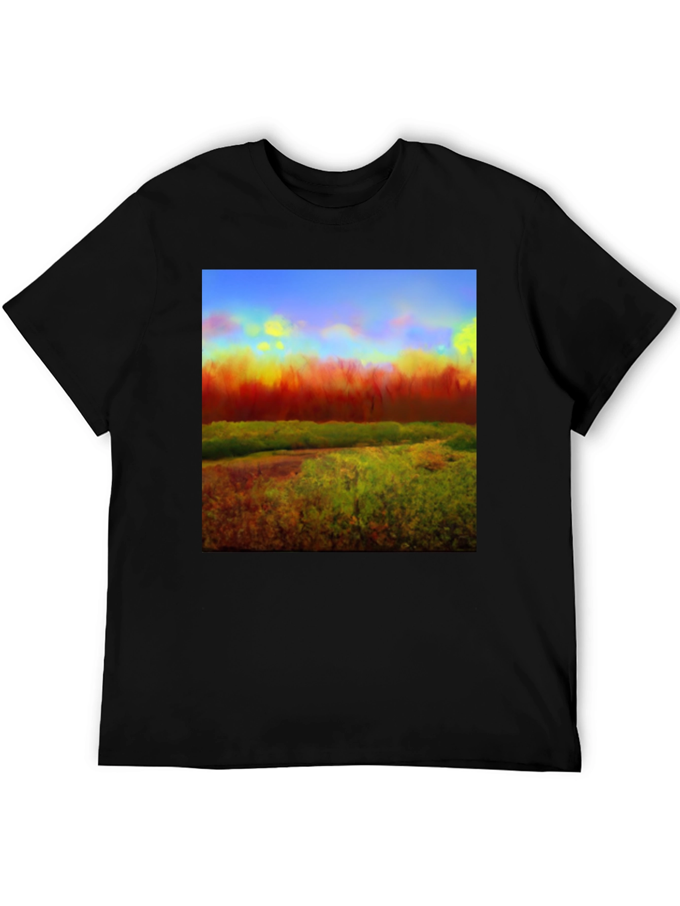 Abstract Landscape Graphic Tee - Black Cotton Blend