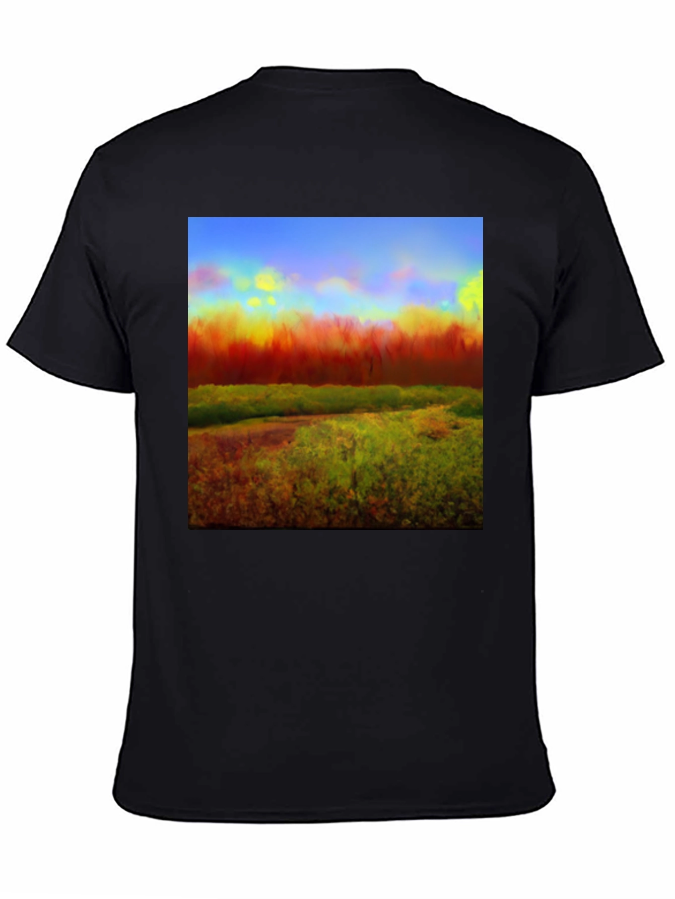 Abstract Landscape Graphic Tee - Black Cotton Blend