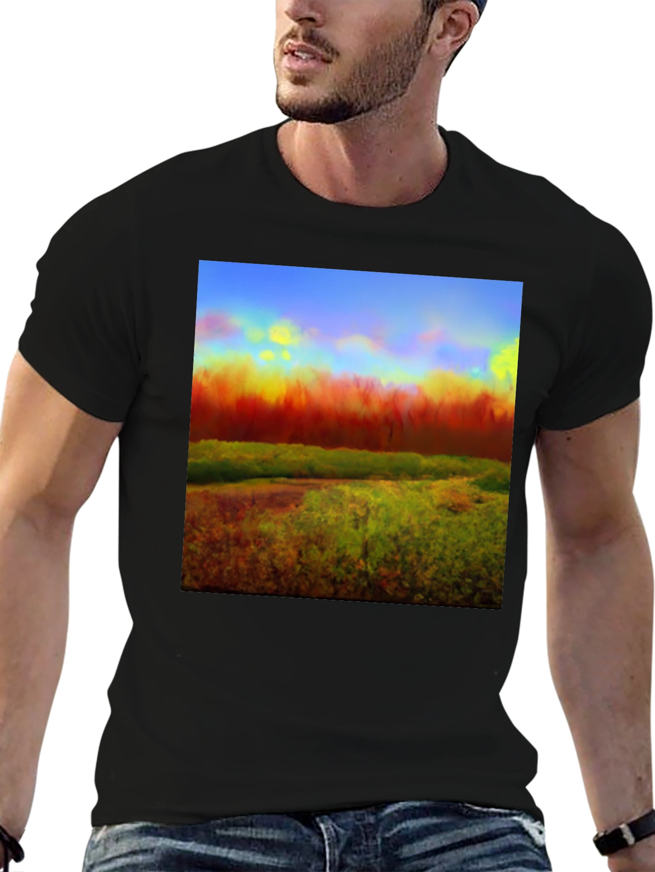 Abstract Landscape Graphic Tee - Black Cotton Blend