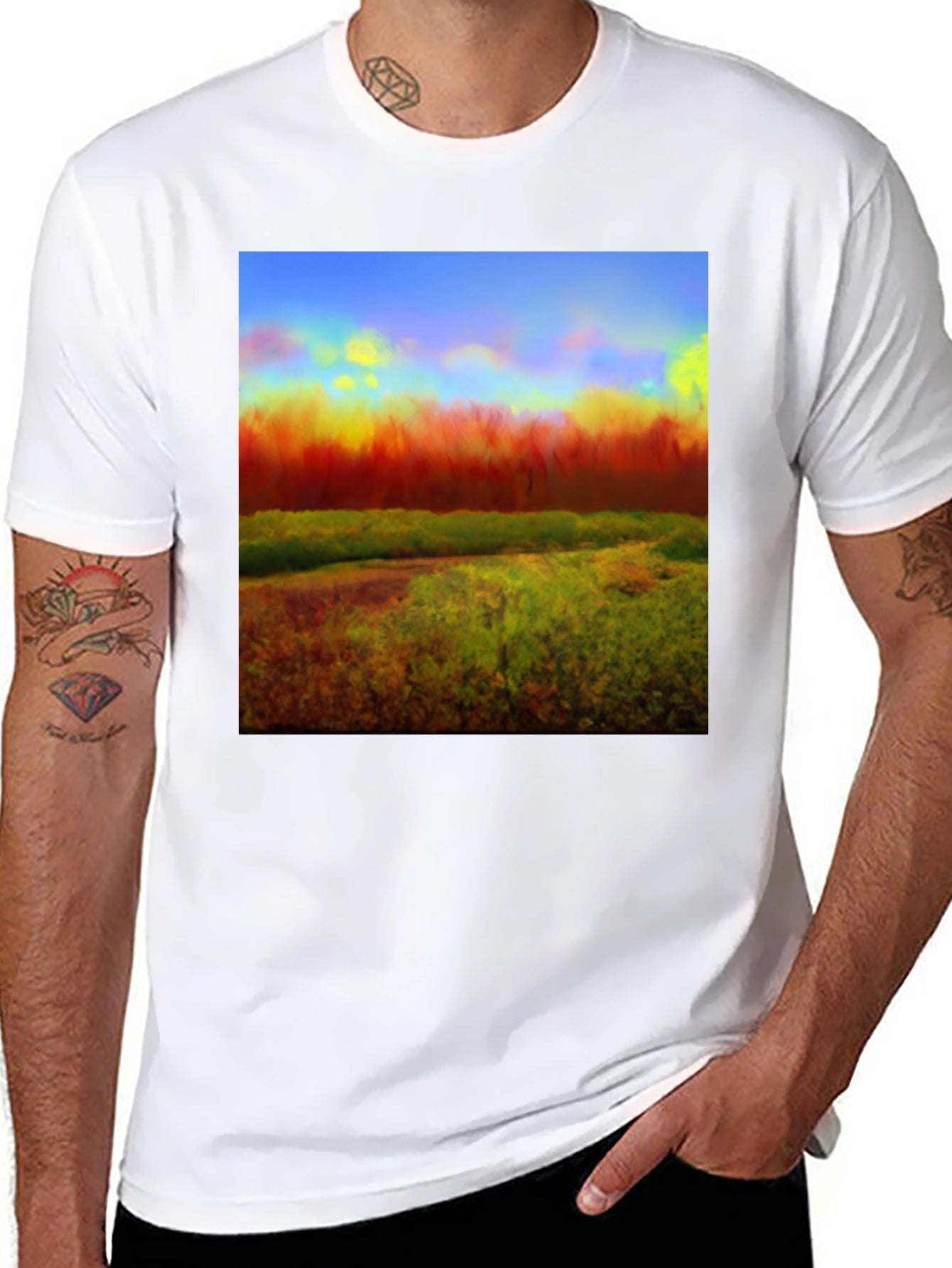 Abstract Landscape Graphic Tee - Black Cotton Blend