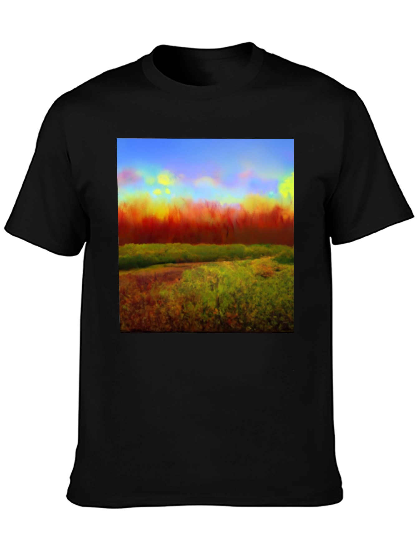 Abstract Landscape Graphic Tee - Black Cotton Blend
