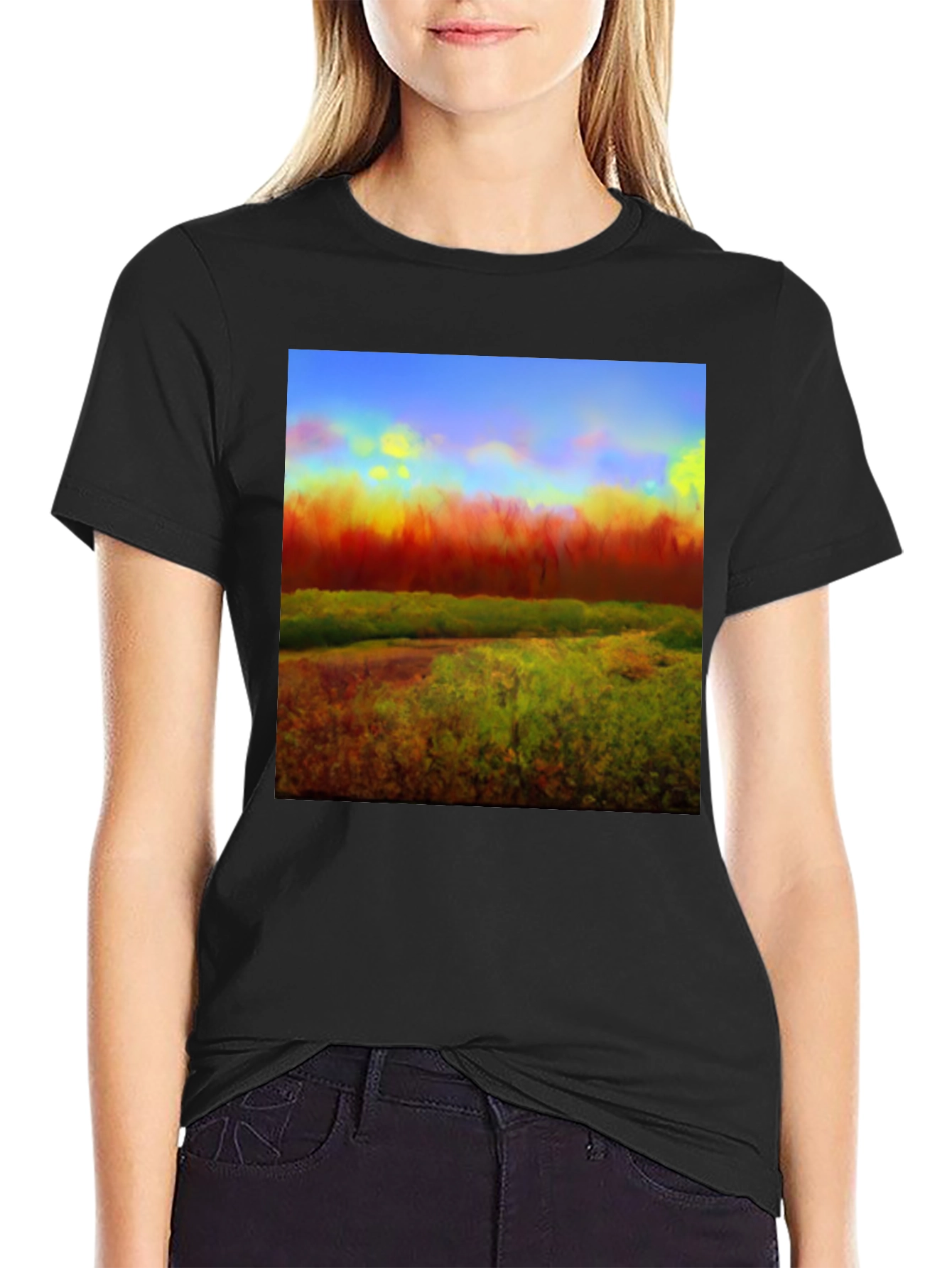 Abstract Landscape Graphic Tee - Black Cotton Blend