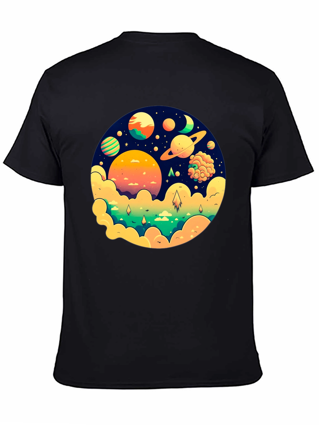 Cosmic Dreams Black T-Shirt - Space Planet Design