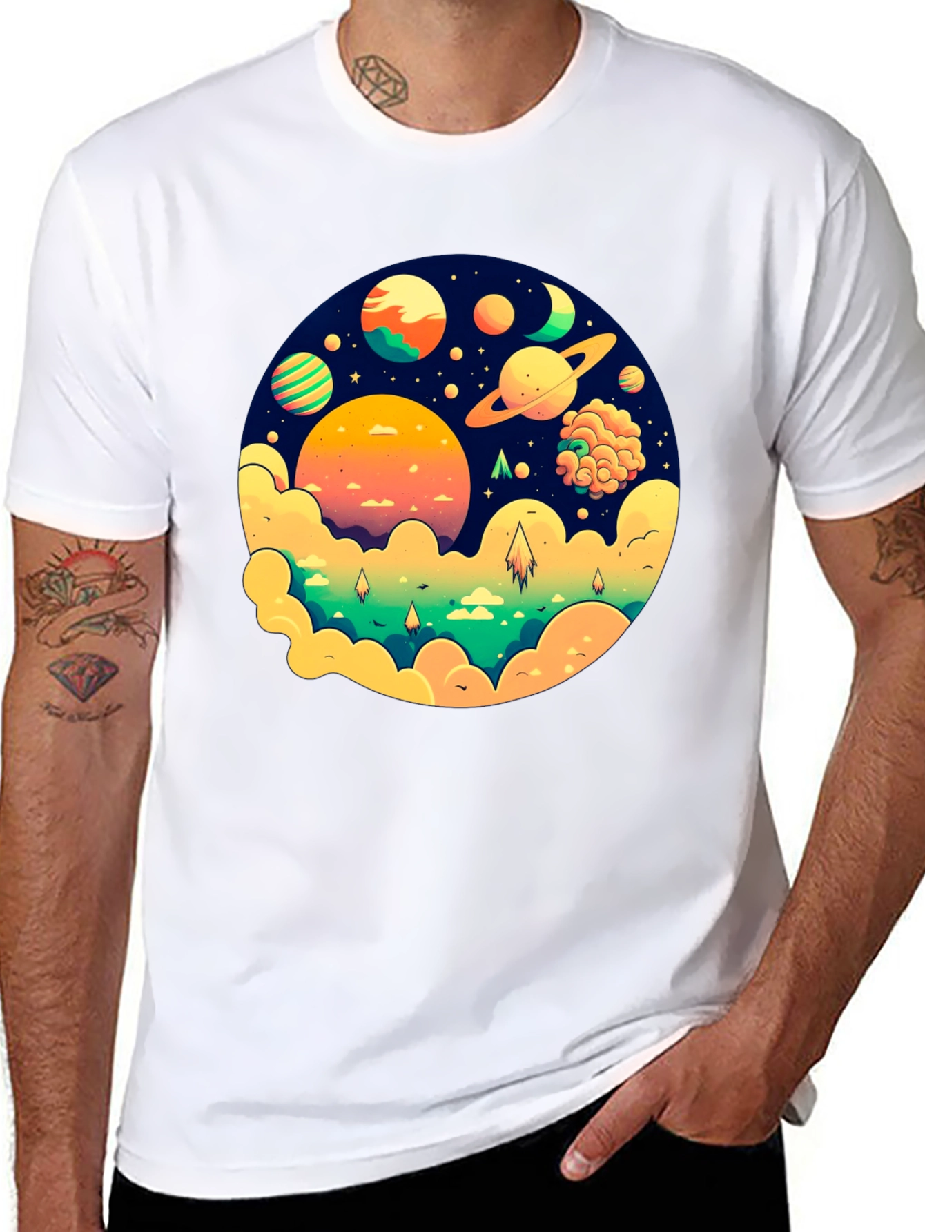 Cosmic Dreams Black T-Shirt - Space Planet Design