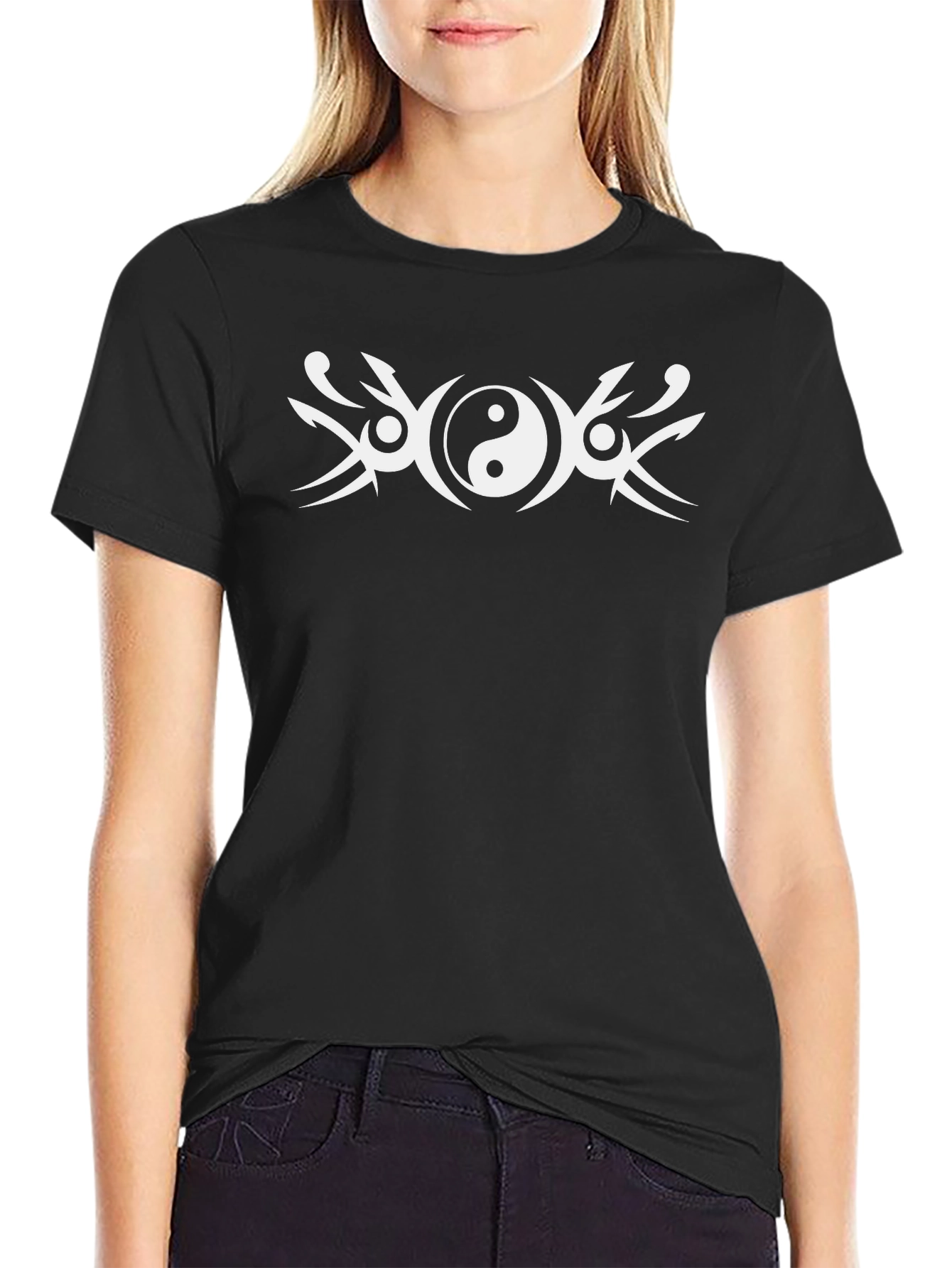Yin Yang Tribal Graphic Black T-Shirt