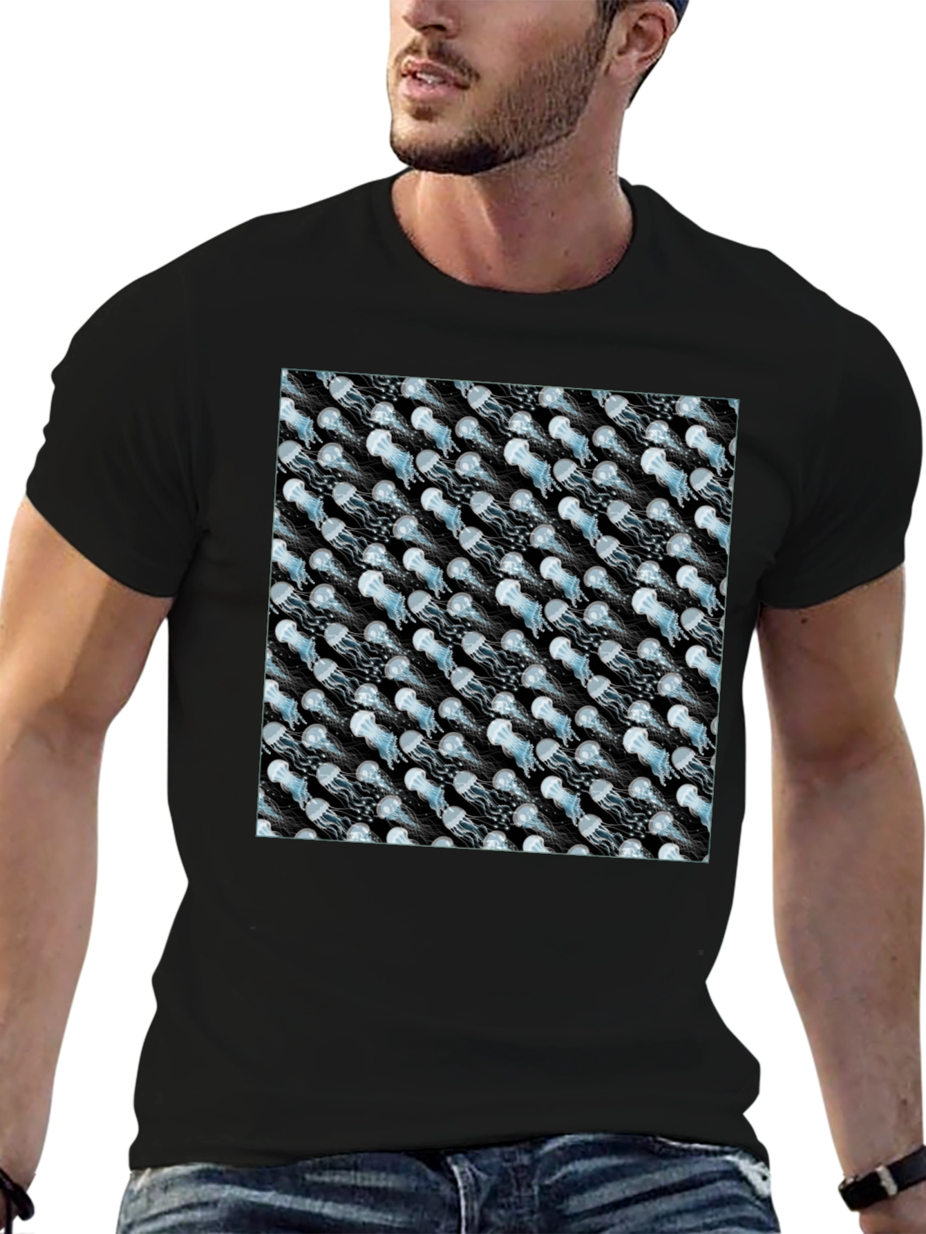 Jellyfish Pattern Black T-Shirt