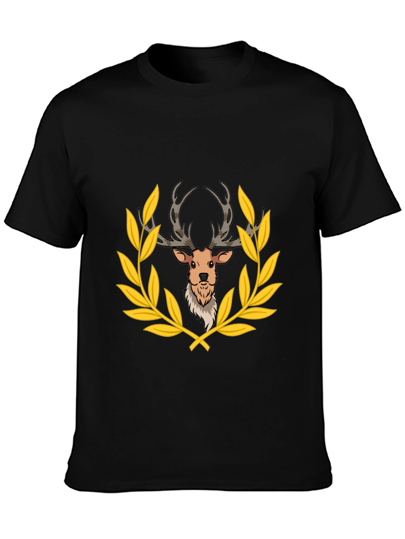 Deer Laurel Wreath Black T-Shirt