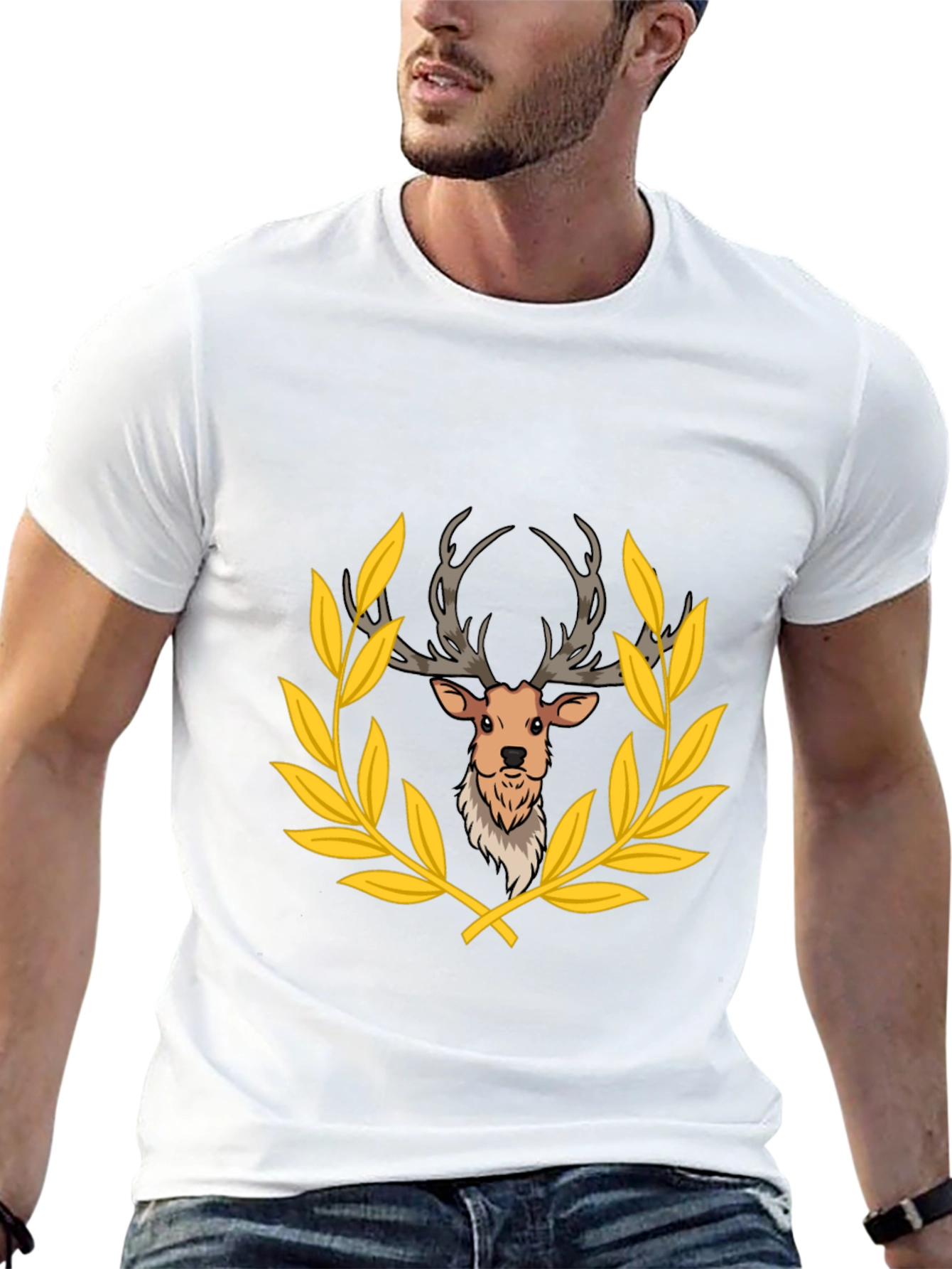 Deer Laurel Wreath Black T-Shirt