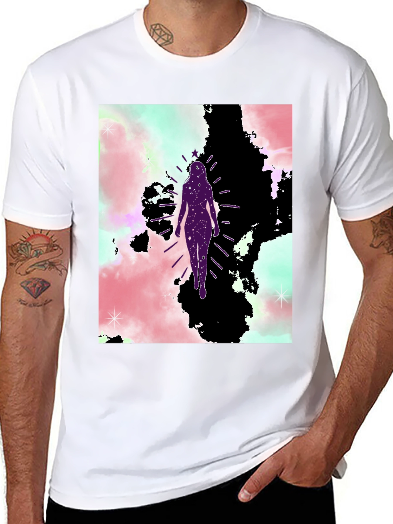 Celestial Woman Graphic Tee - Black Cotton Blend
