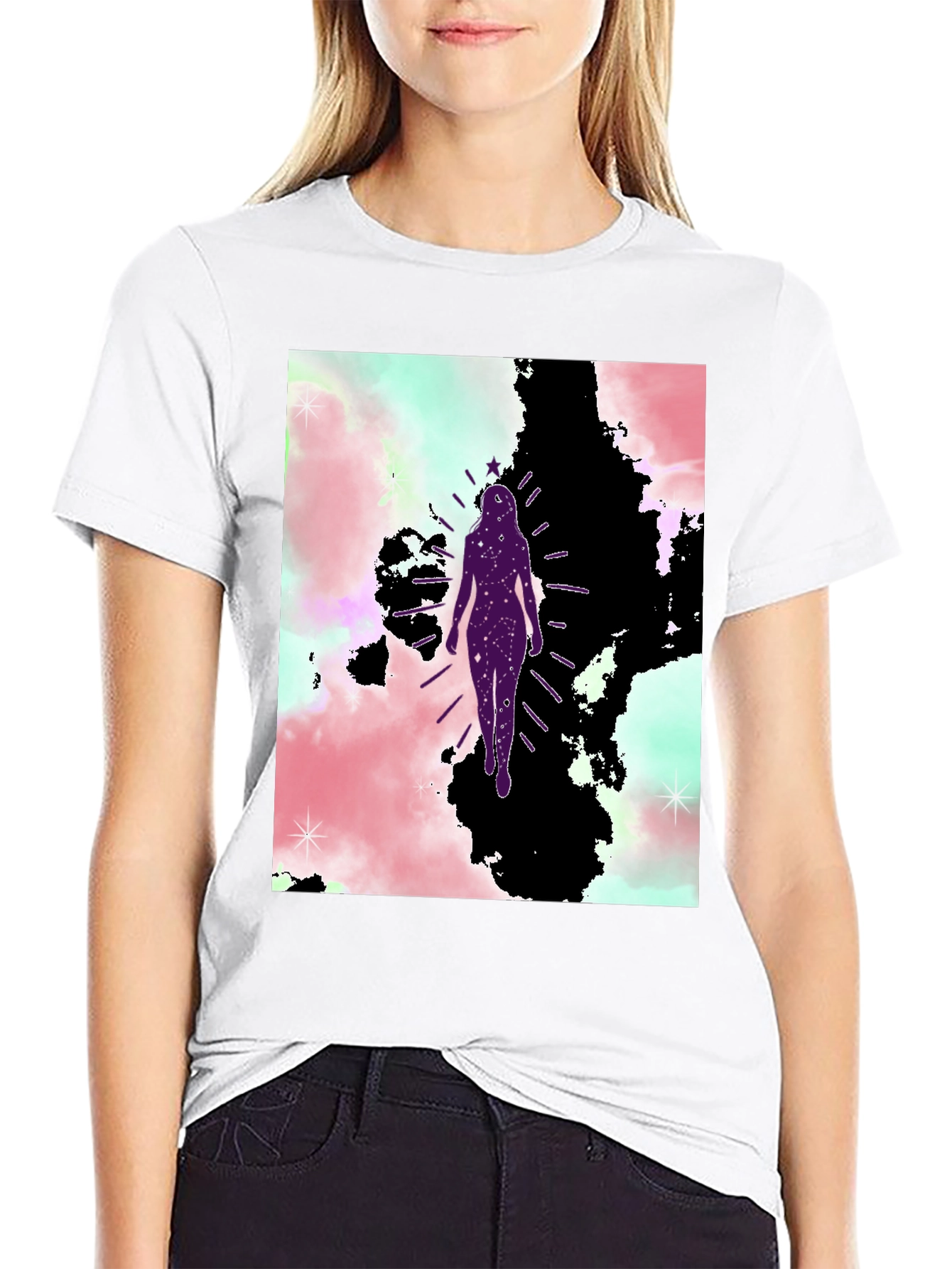 Celestial Woman Graphic Tee - Black Cotton Blend