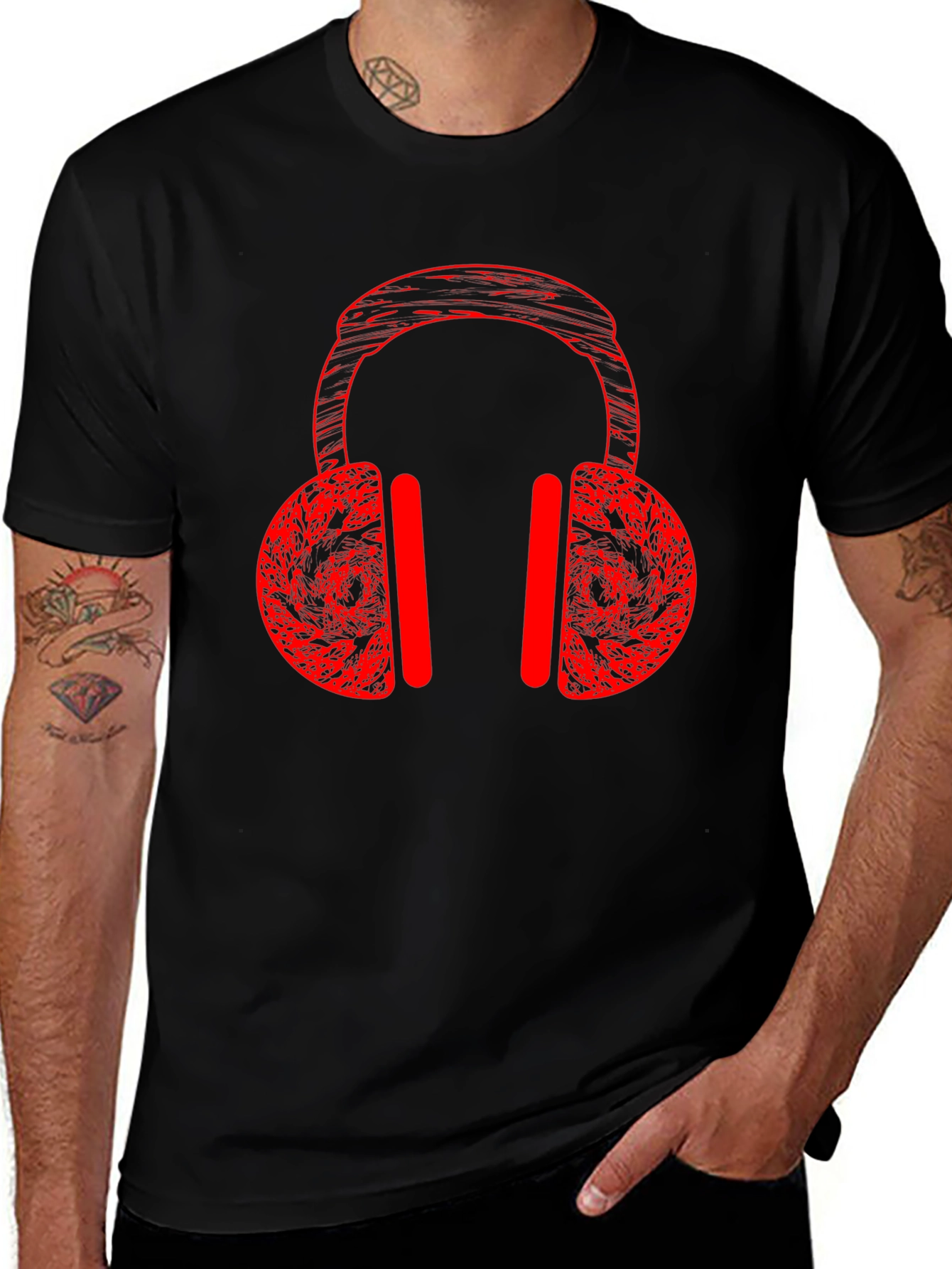 Red Headphones Graphic Tee - Stylish Music Lover Shirt