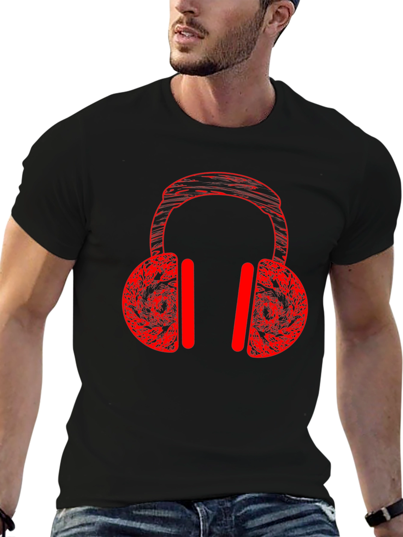 Red Headphones Graphic Tee - Stylish Music Lover Shirt