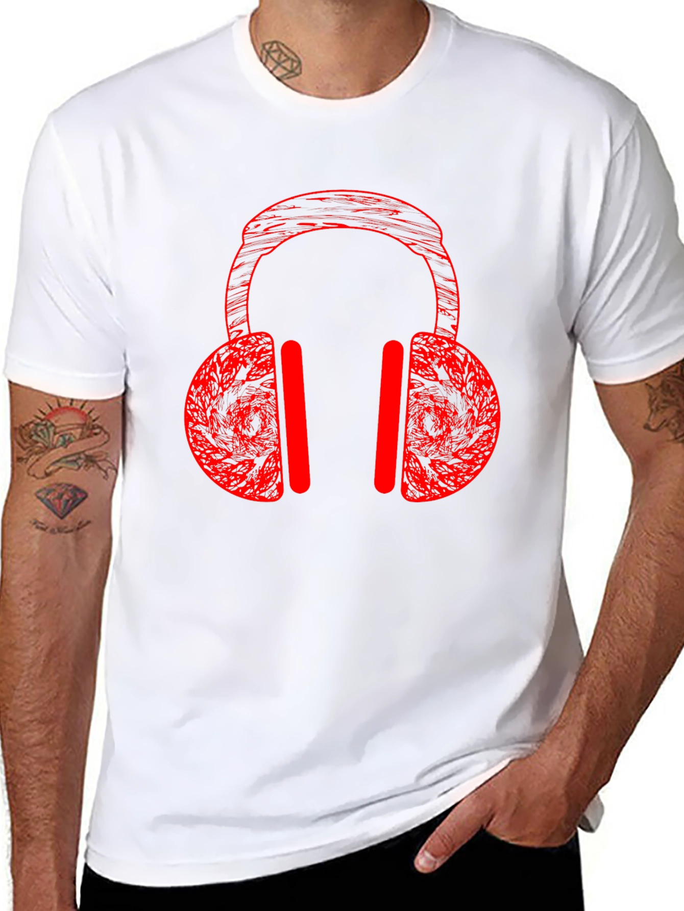 Red Headphones Graphic Tee - Stylish Music Lover Shirt